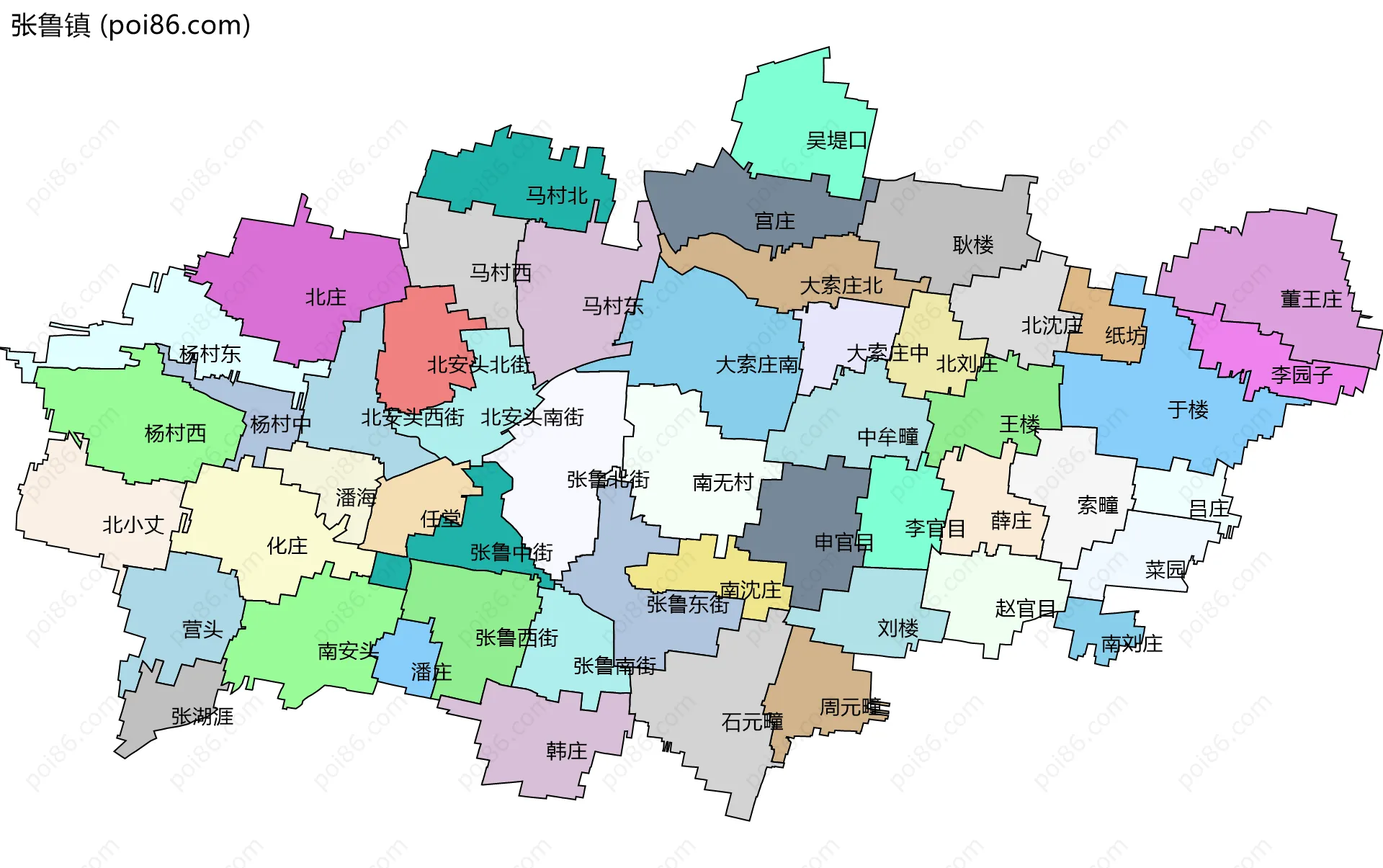 张鲁镇边界地图(五级行政区划)