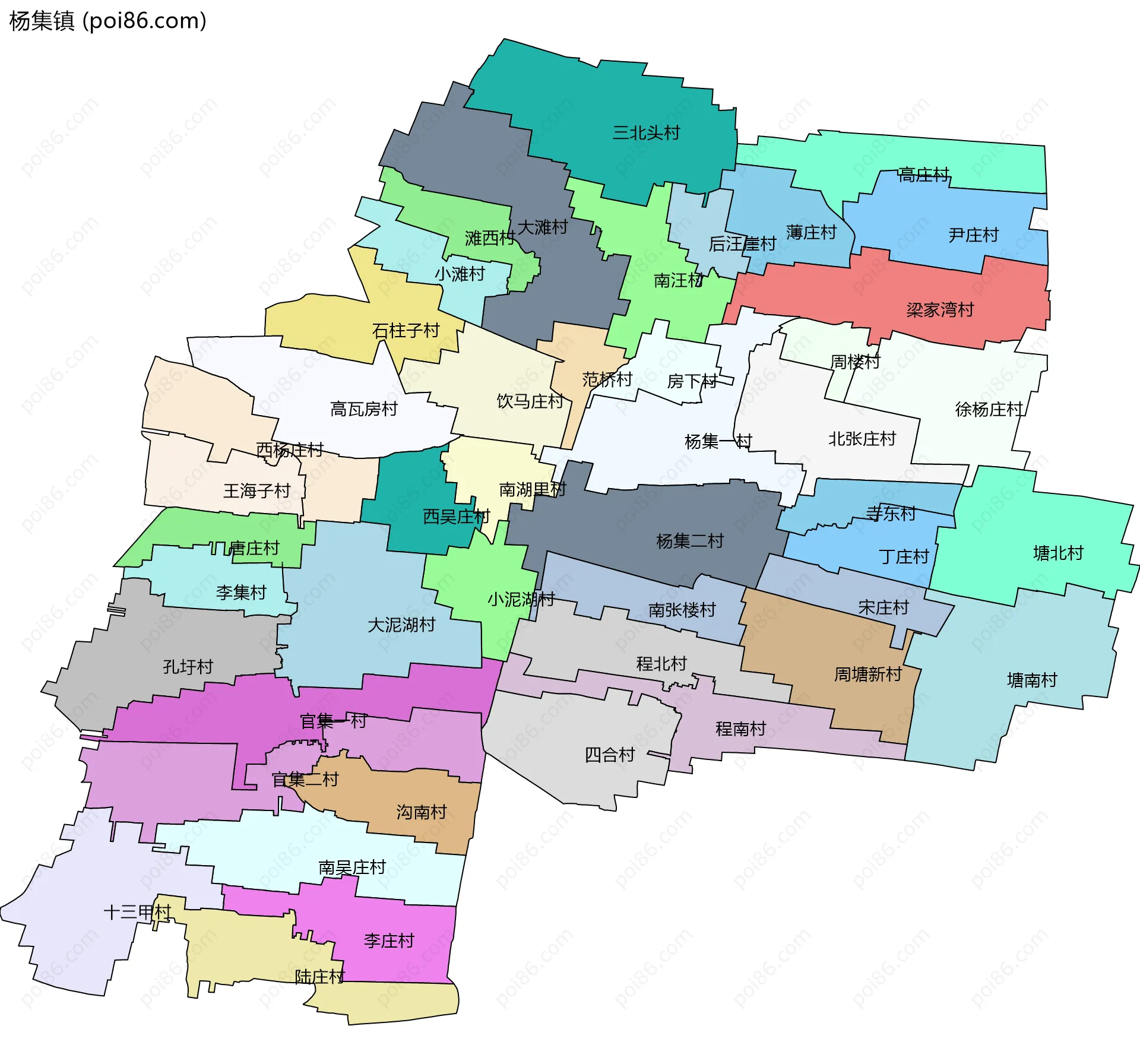 杨集镇边界地图(五级行政区划)