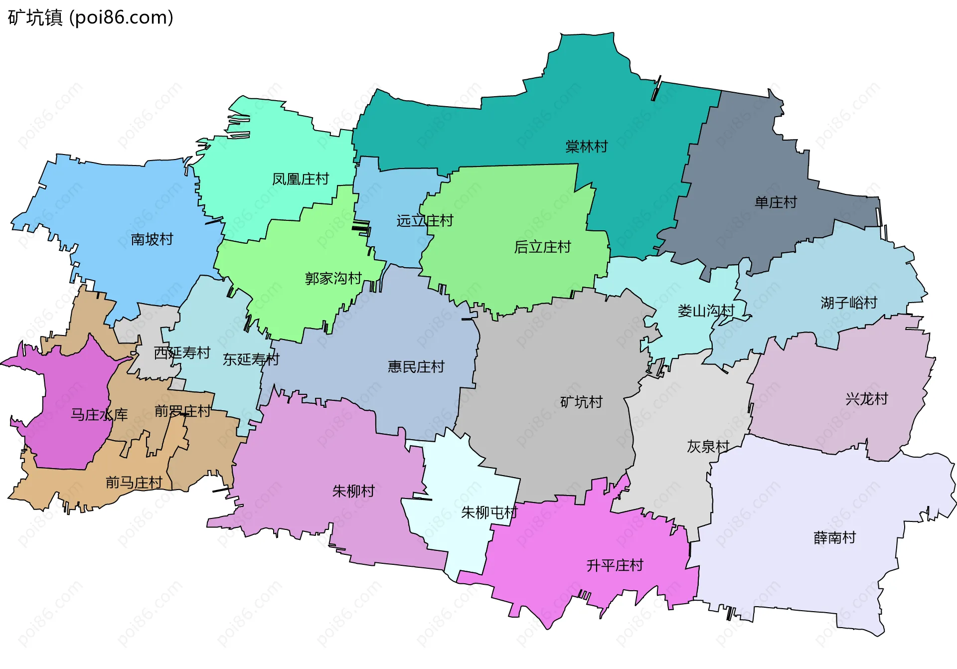矿坑镇边界地图(五级行政区划)