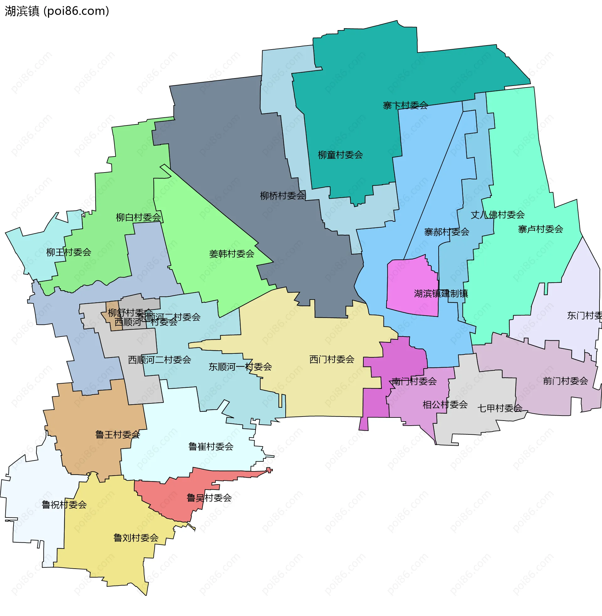 湖滨镇边界地图(五级行政区划)