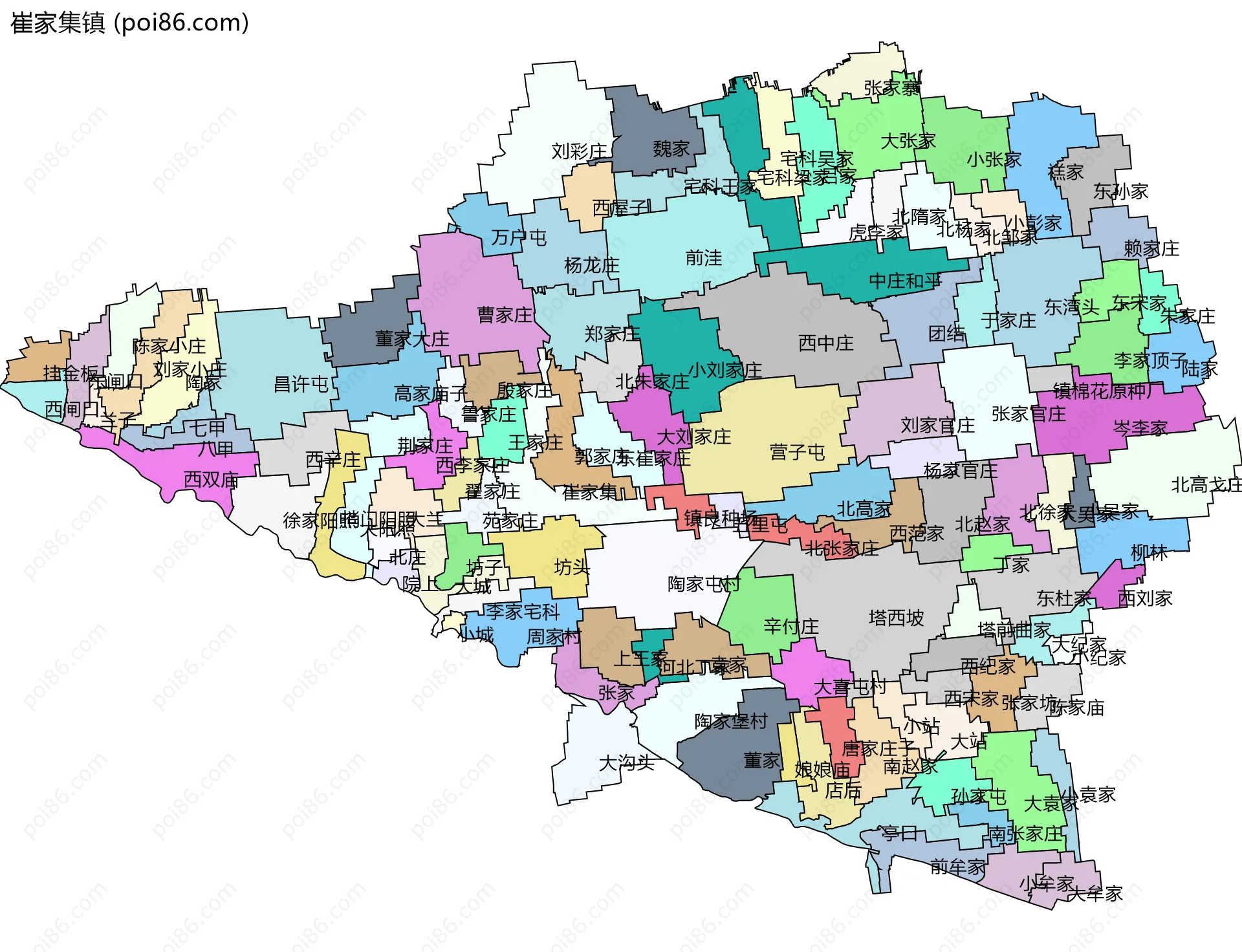 崔家集镇边界地图(五级行政区划)