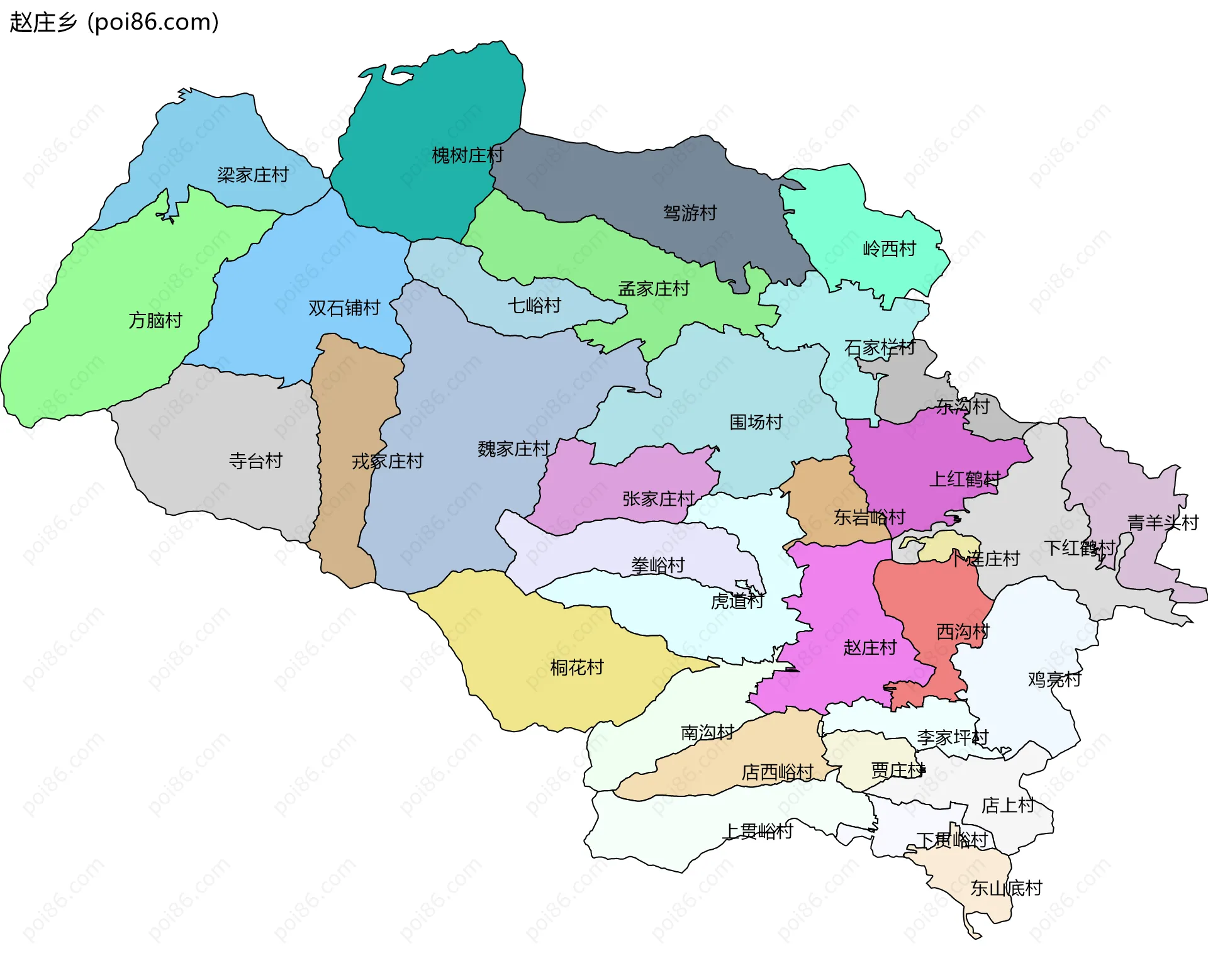 赵庄乡边界地图(五级行政区划)