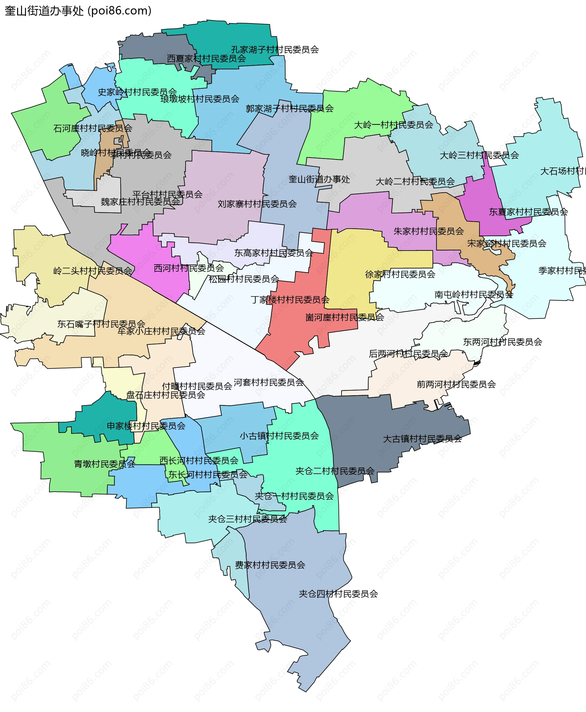 奎山街道办事处边界地图(五级行政区划)
