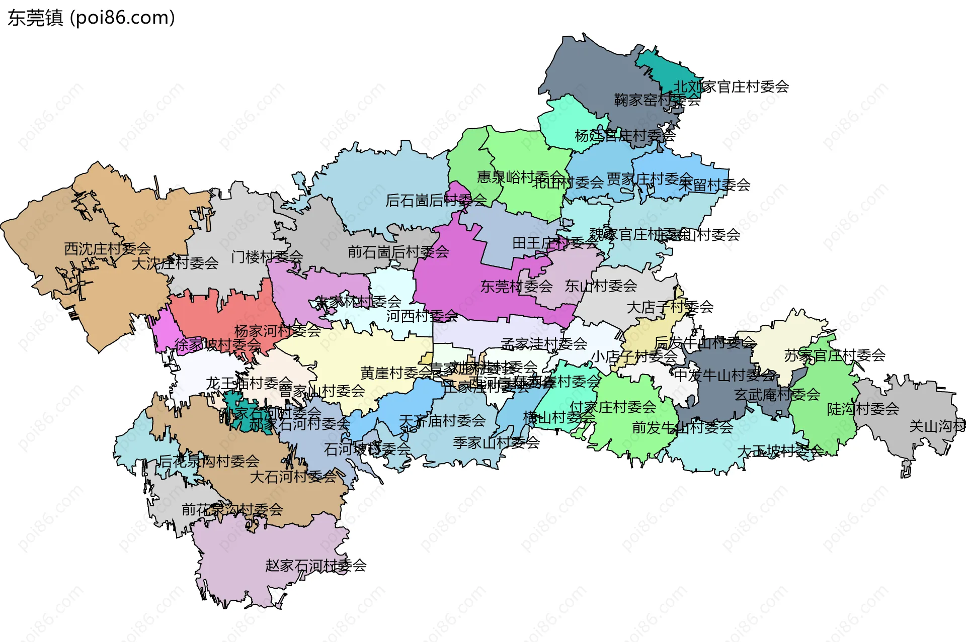 东莞镇边界地图(五级行政区划)