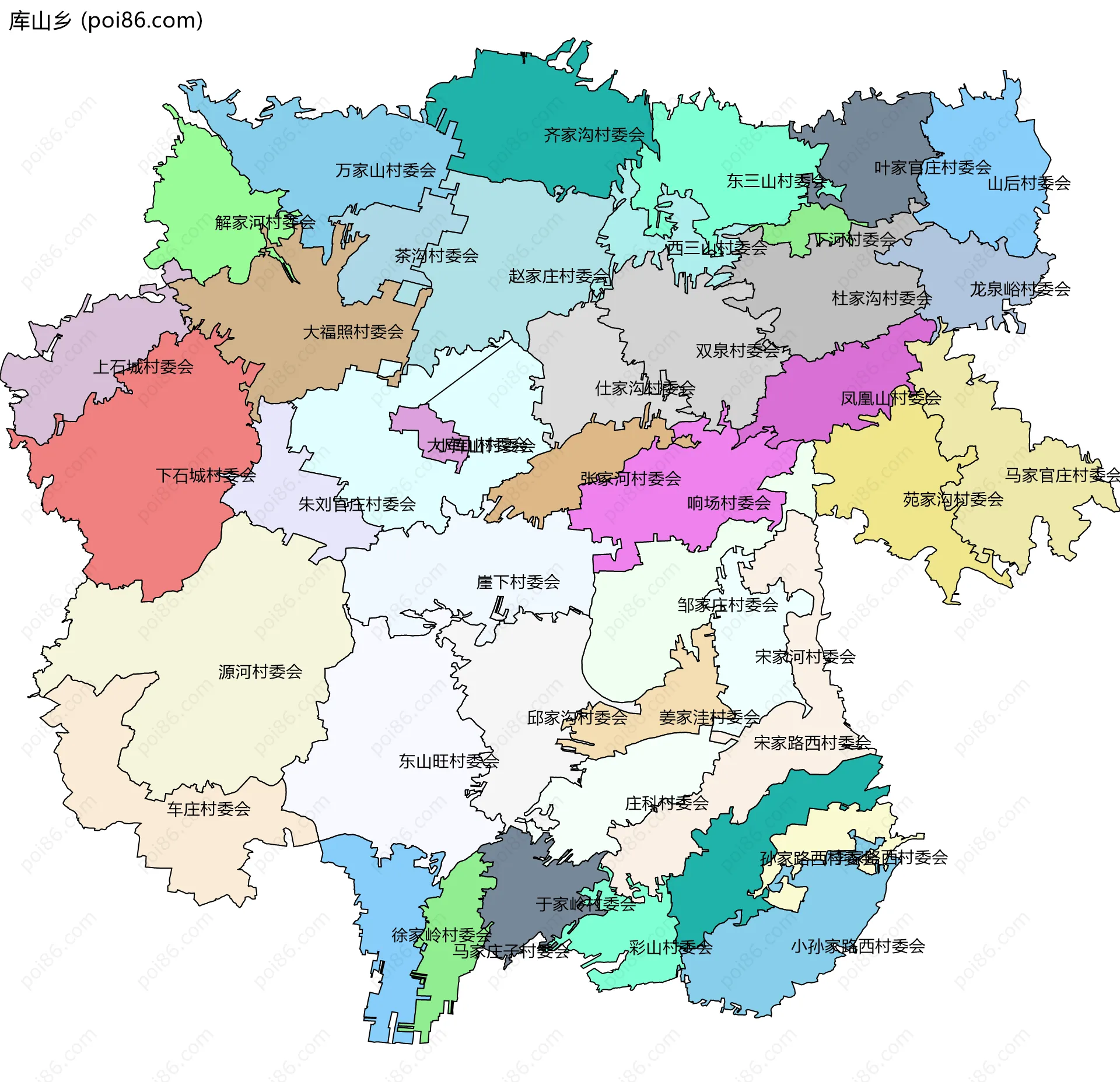 库山乡边界地图(五级行政区划)