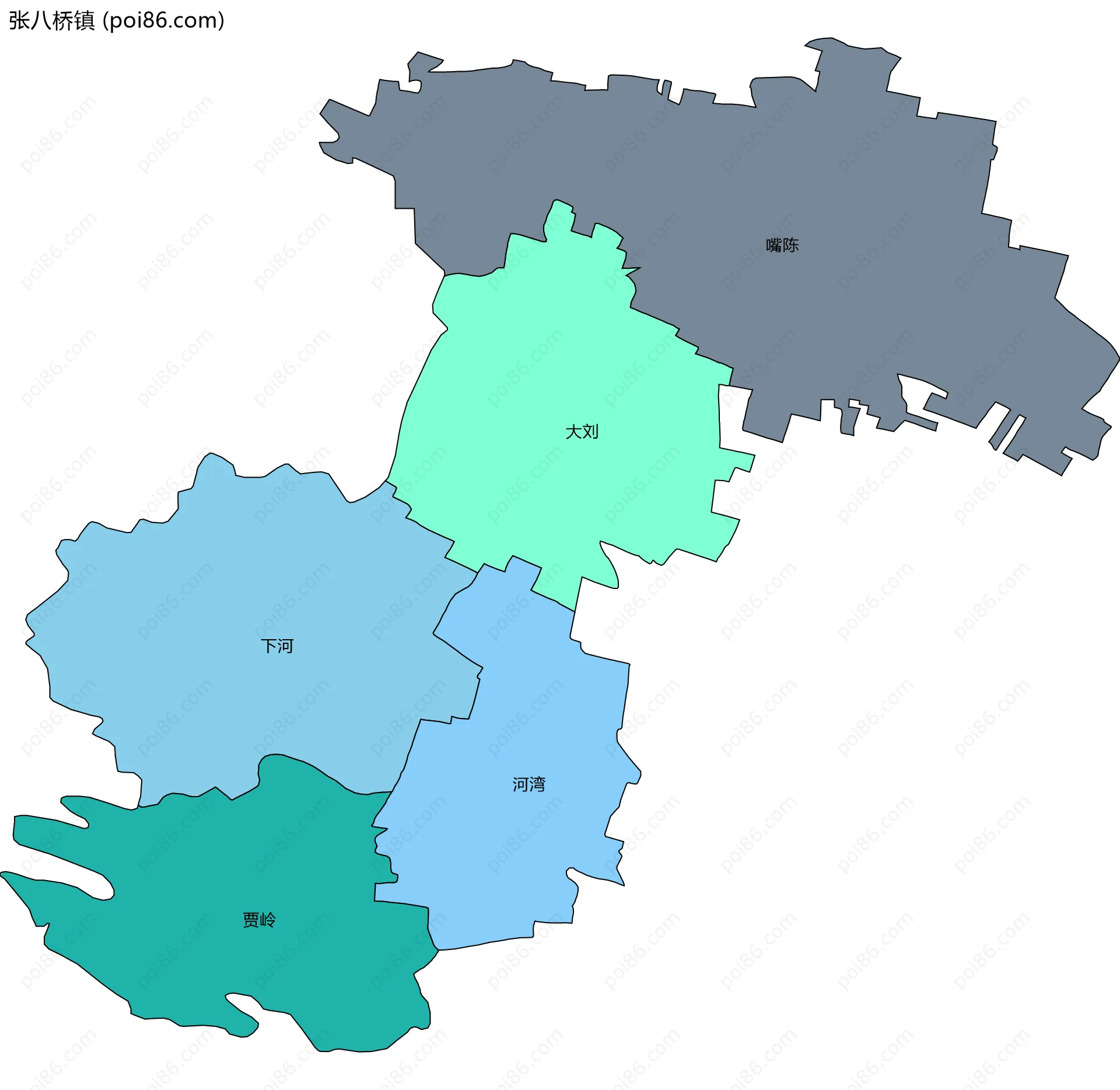 张八桥镇边界地图(五级行政区划)