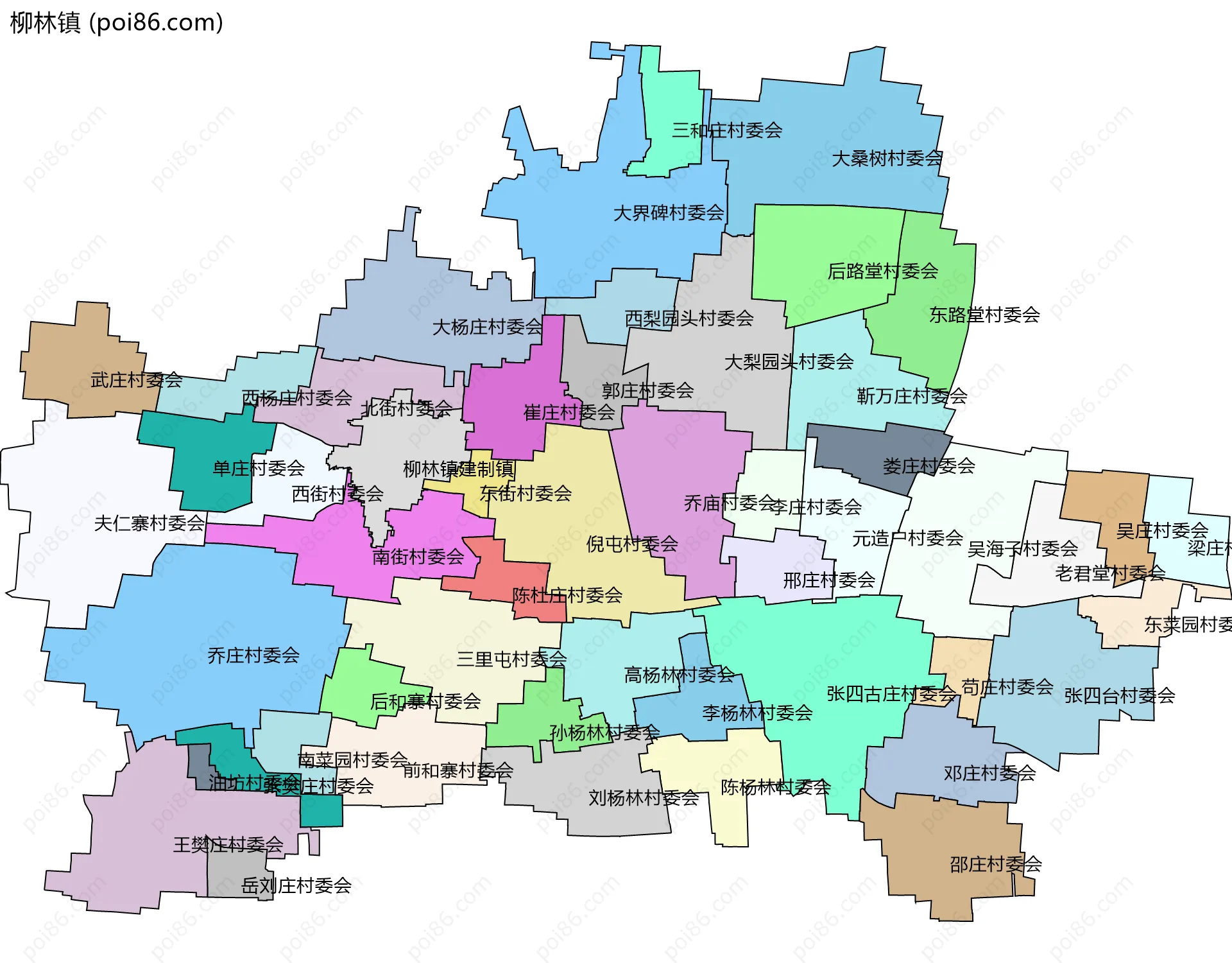 柳林镇边界地图(五级行政区划)