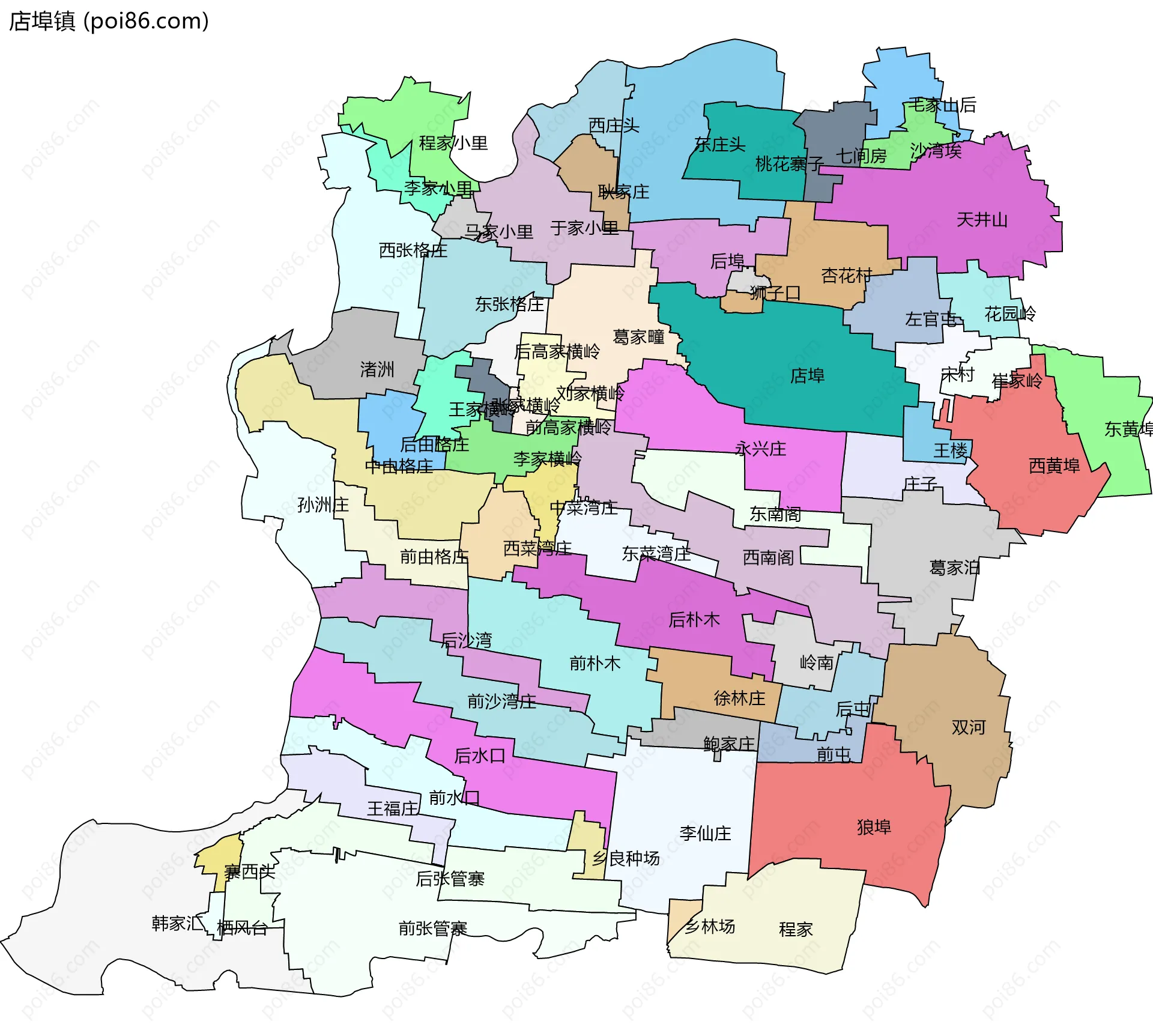 店埠镇边界地图(五级行政区划)