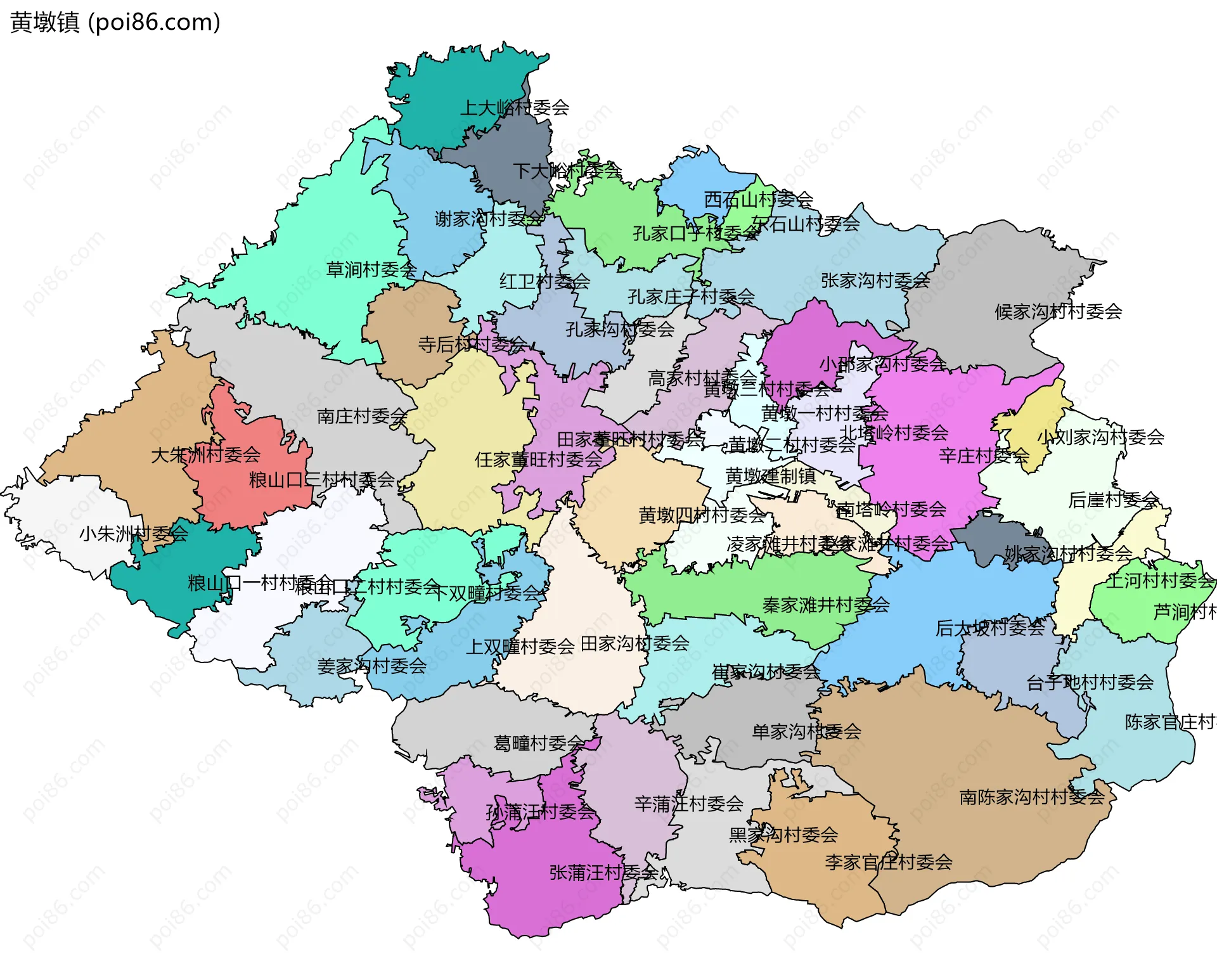 黄墩镇边界地图(五级行政区划)