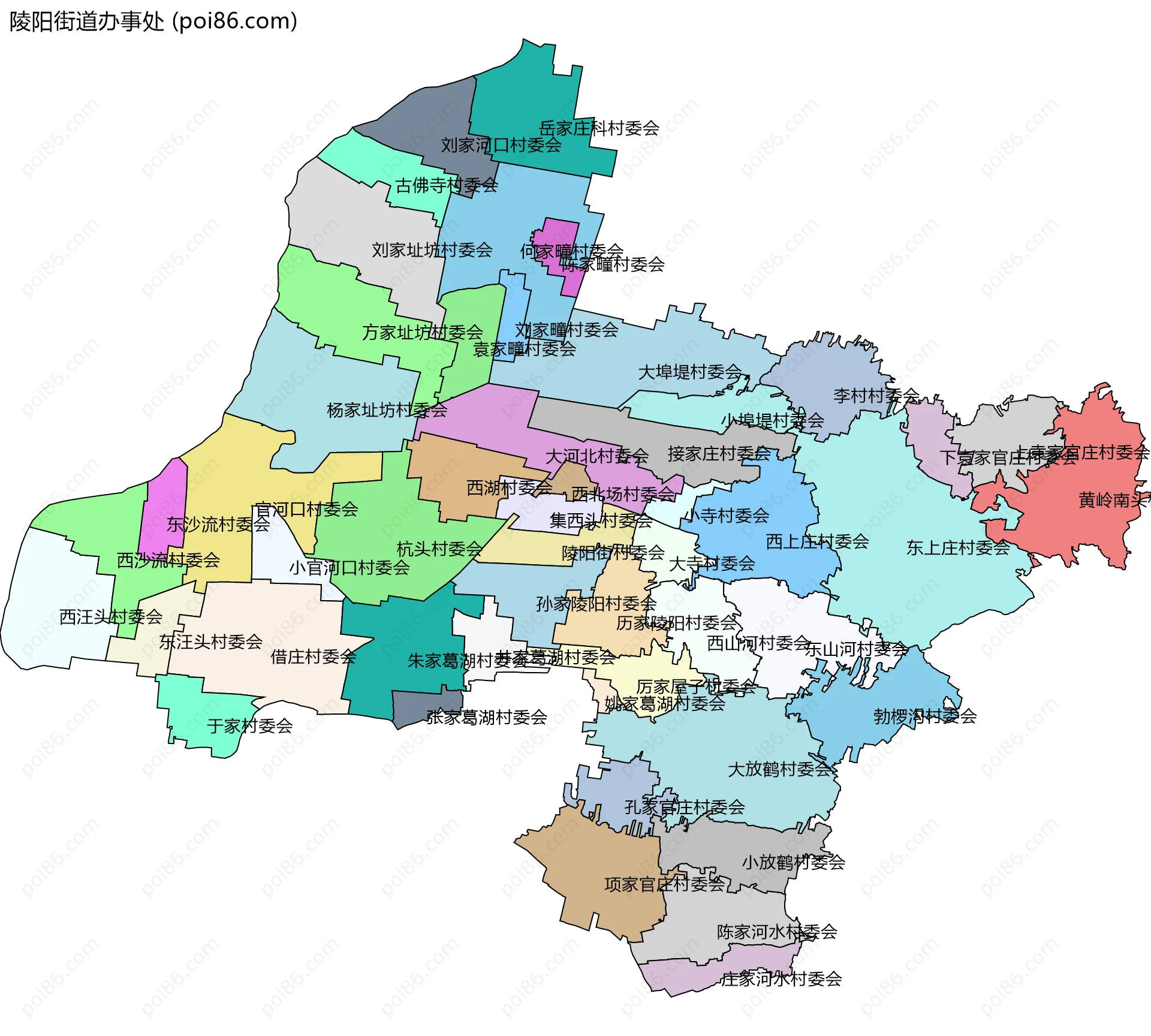 陵阳街道办事处边界地图(五级行政区划)