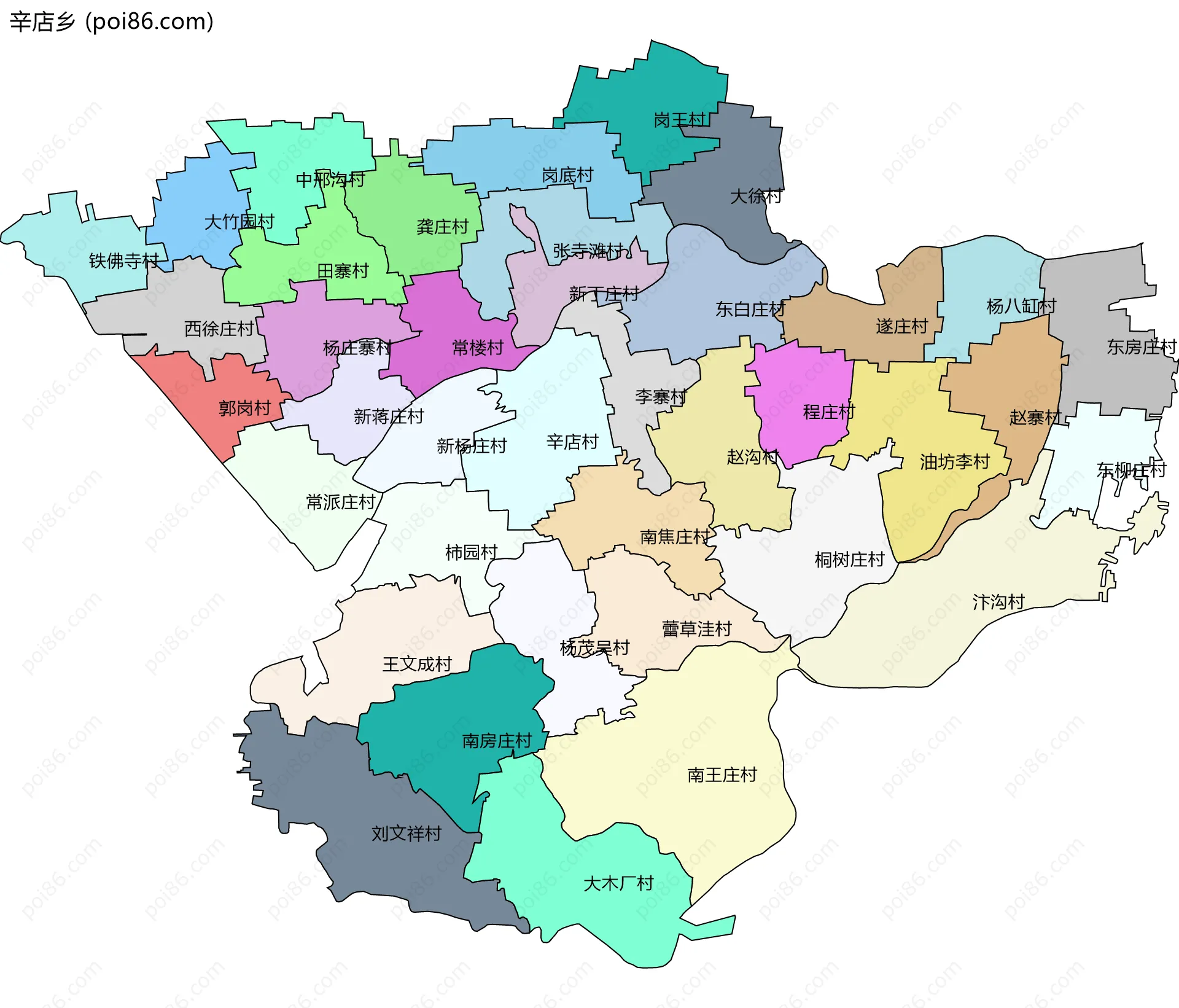 辛店乡边界地图(五级行政区划)