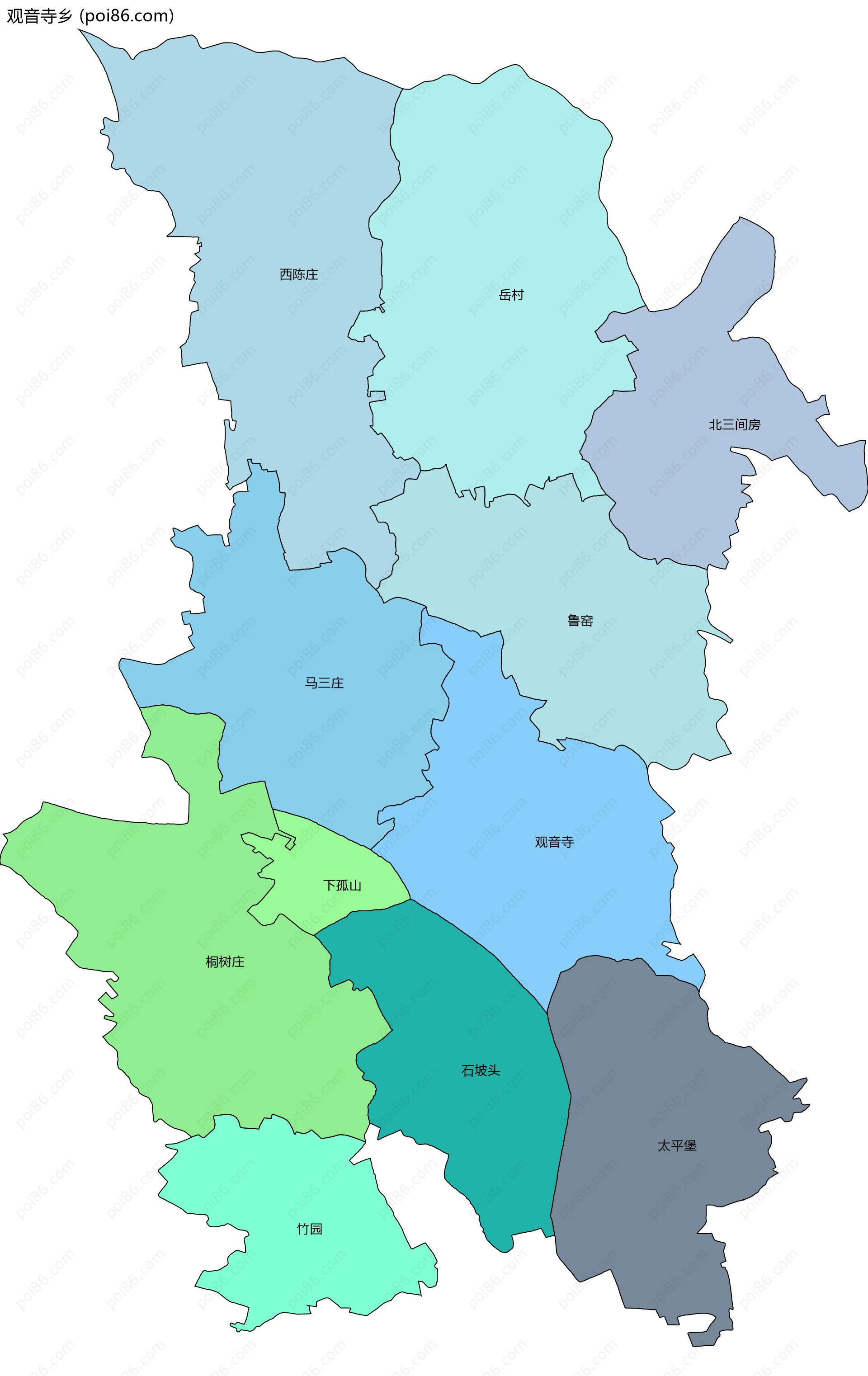观音寺乡边界地图(五级行政区划)