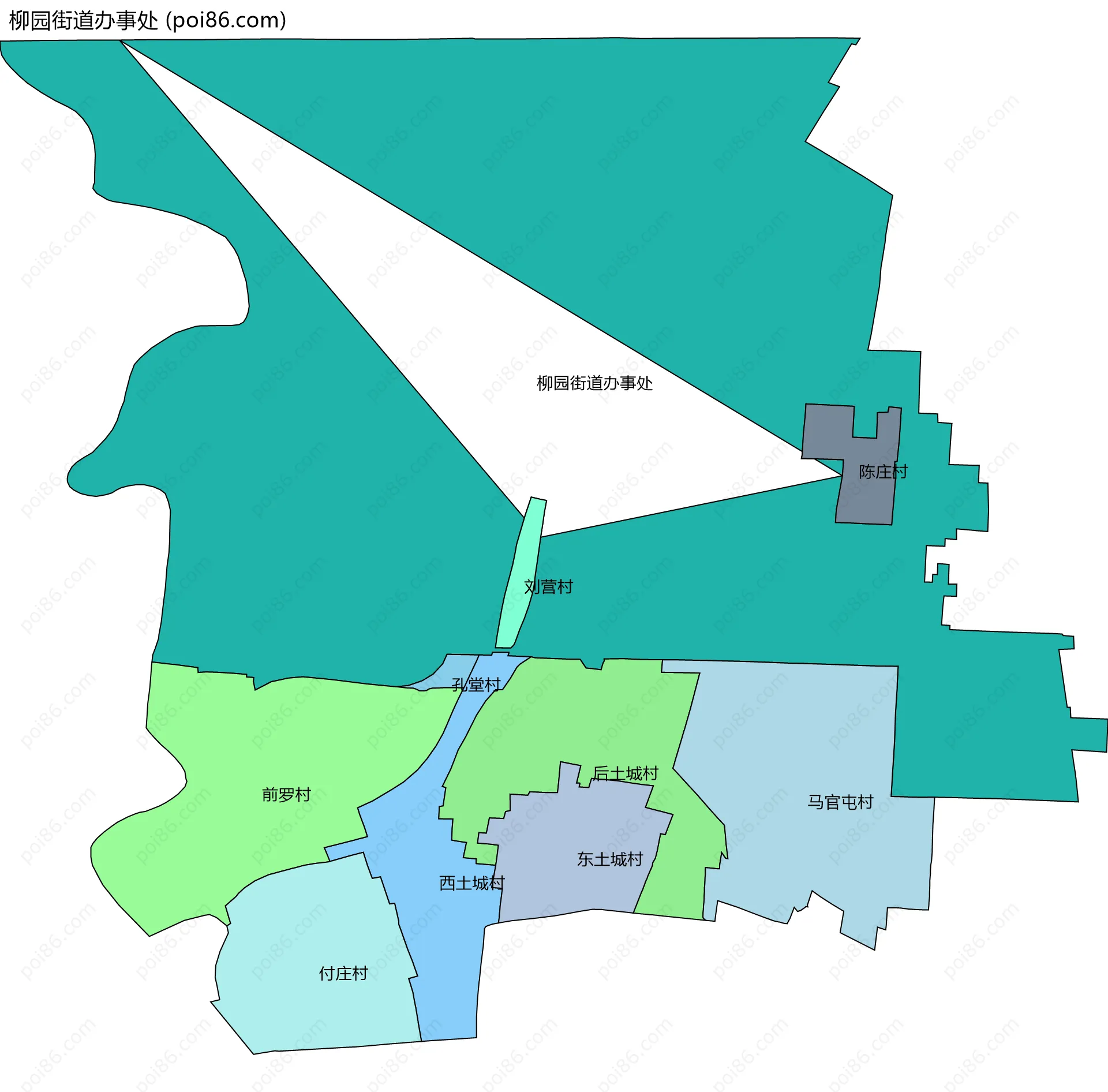 柳园街道办事处边界地图(五级行政区划)
