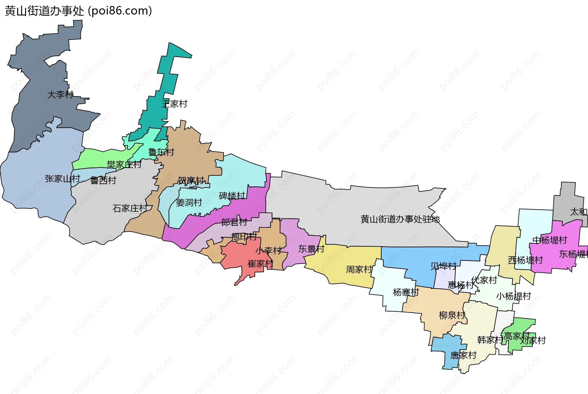 黄山街道办事处边界地图(五级行政区划)