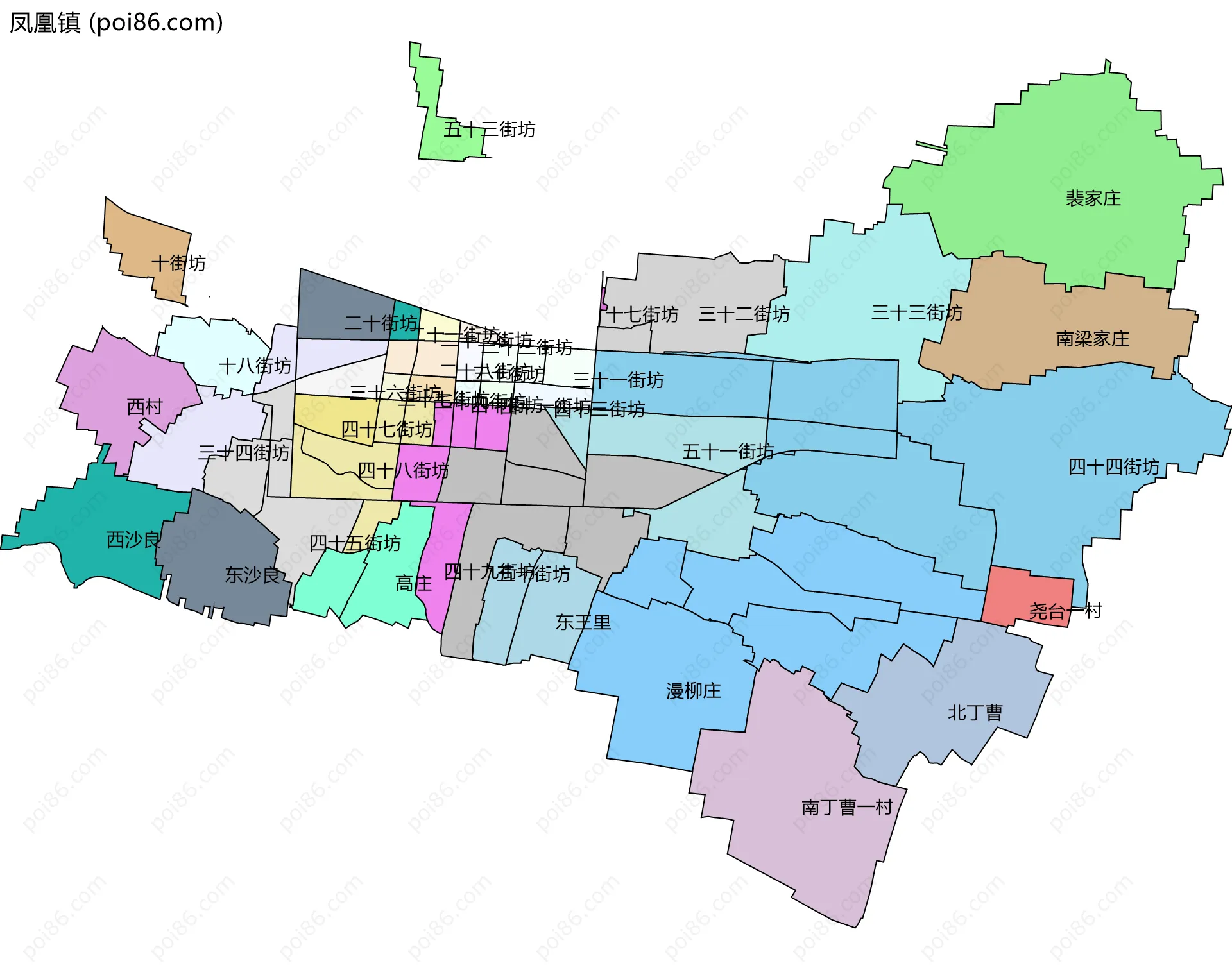 凤凰镇边界地图(五级行政区划)