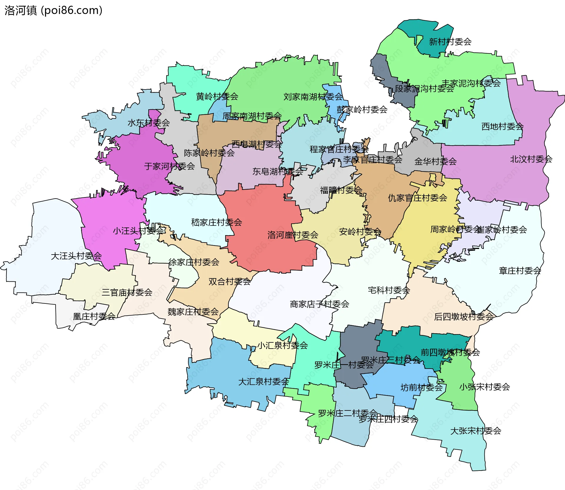 洛河镇边界地图(五级行政区划)