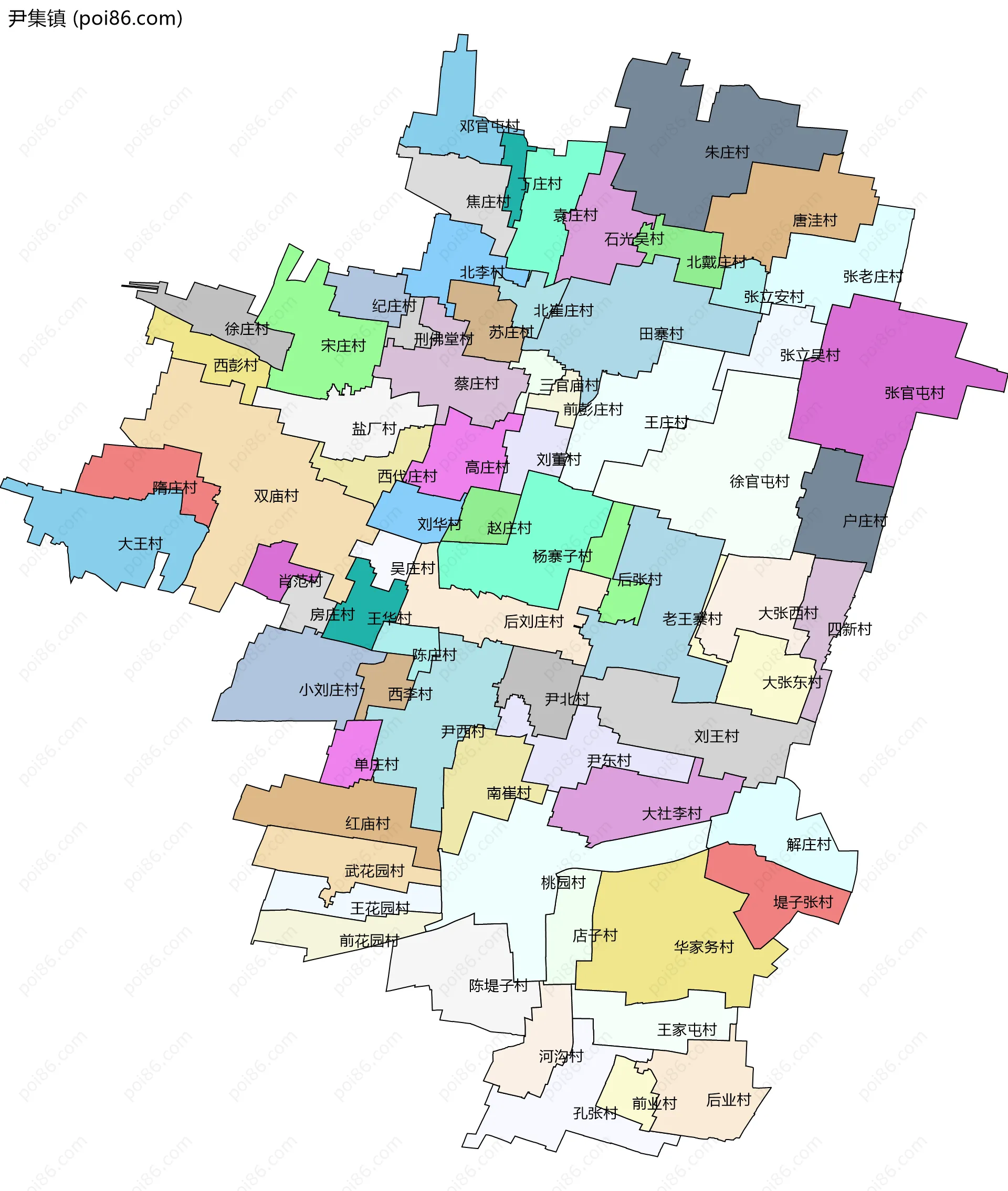 尹集镇边界地图(五级行政区划)