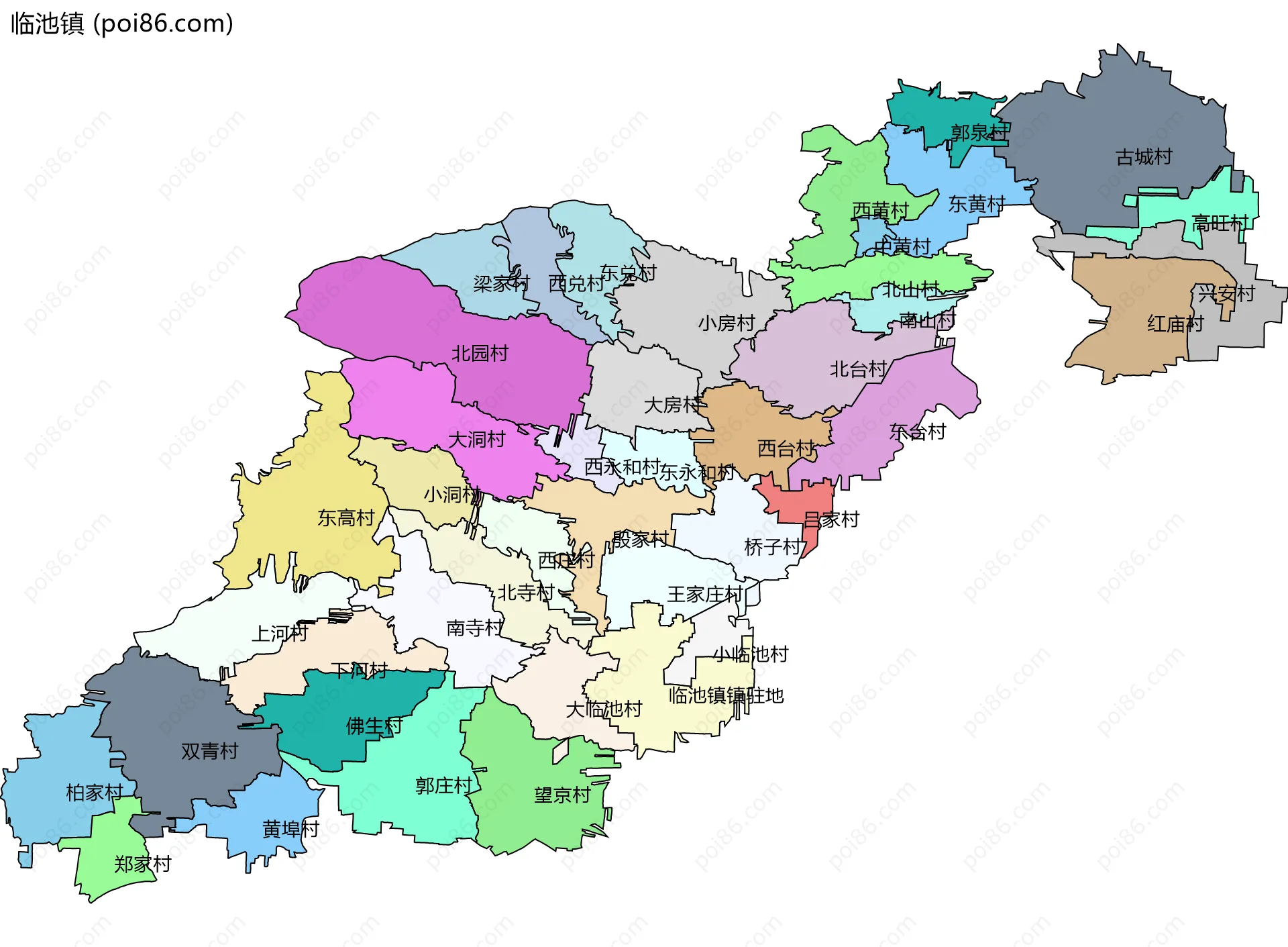 临池镇边界地图(五级行政区划)