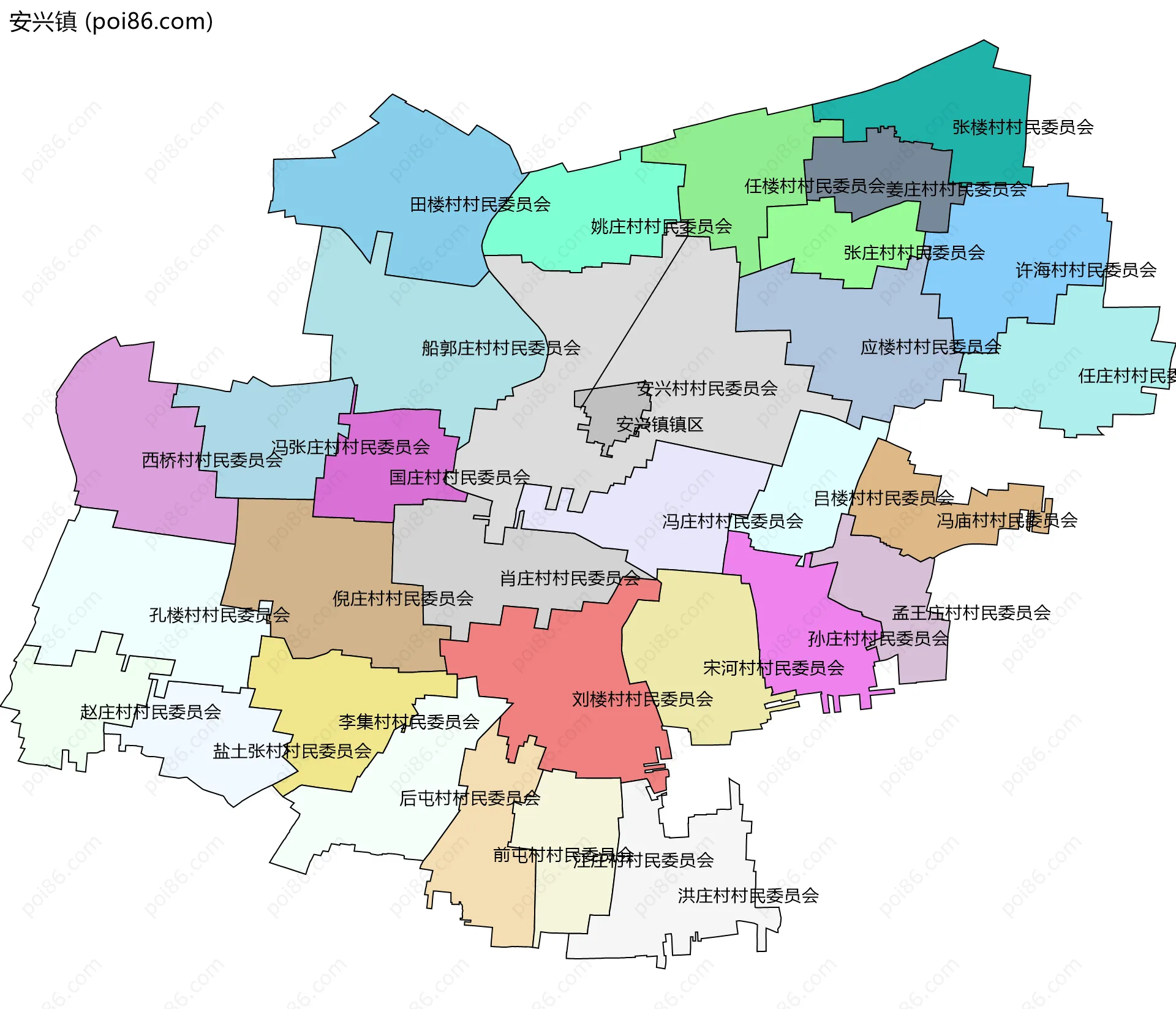 安兴镇边界地图(五级行政区划)