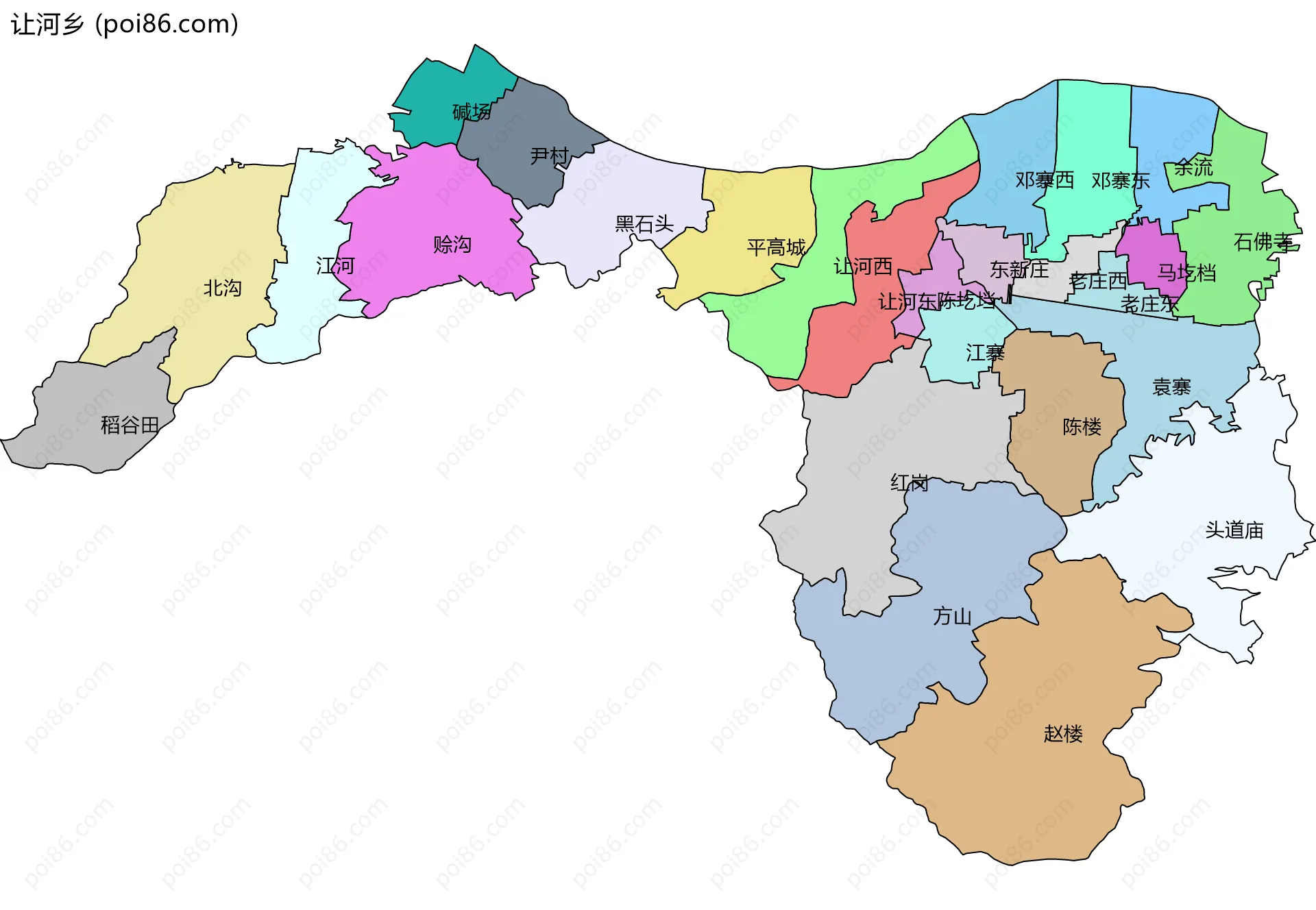 让河乡边界地图(五级行政区划)