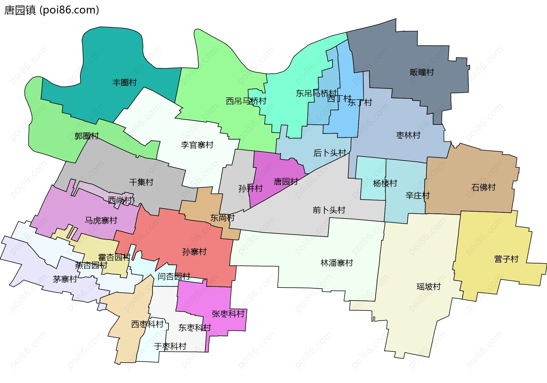 唐园镇边界地图(五级行政区划)