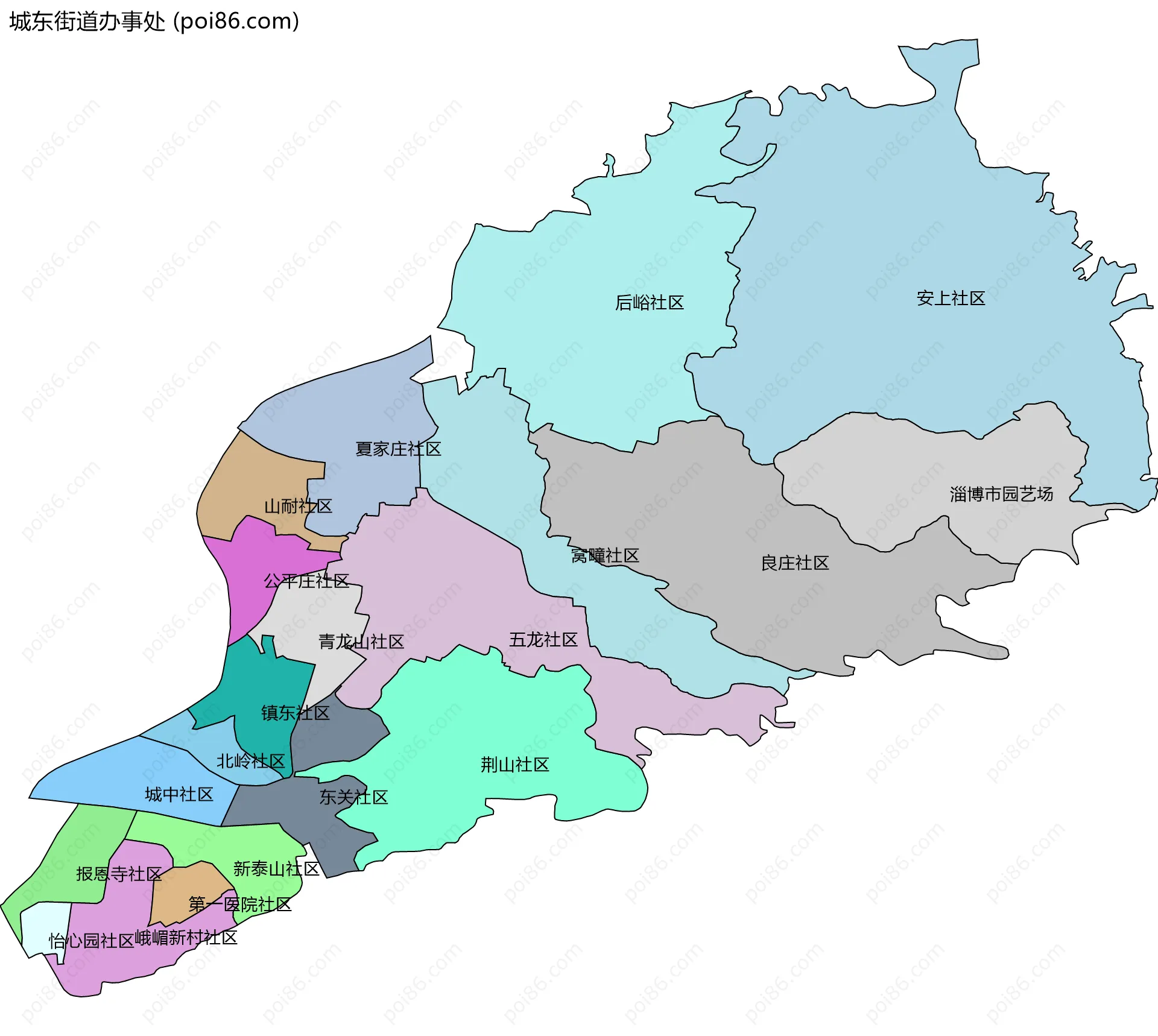 城东街道办事处边界地图(五级行政区划)