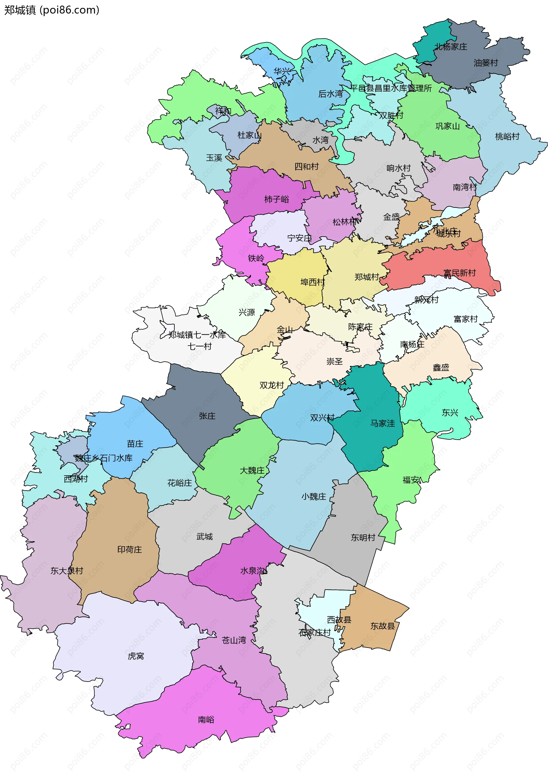 郑城镇边界地图(五级行政区划)