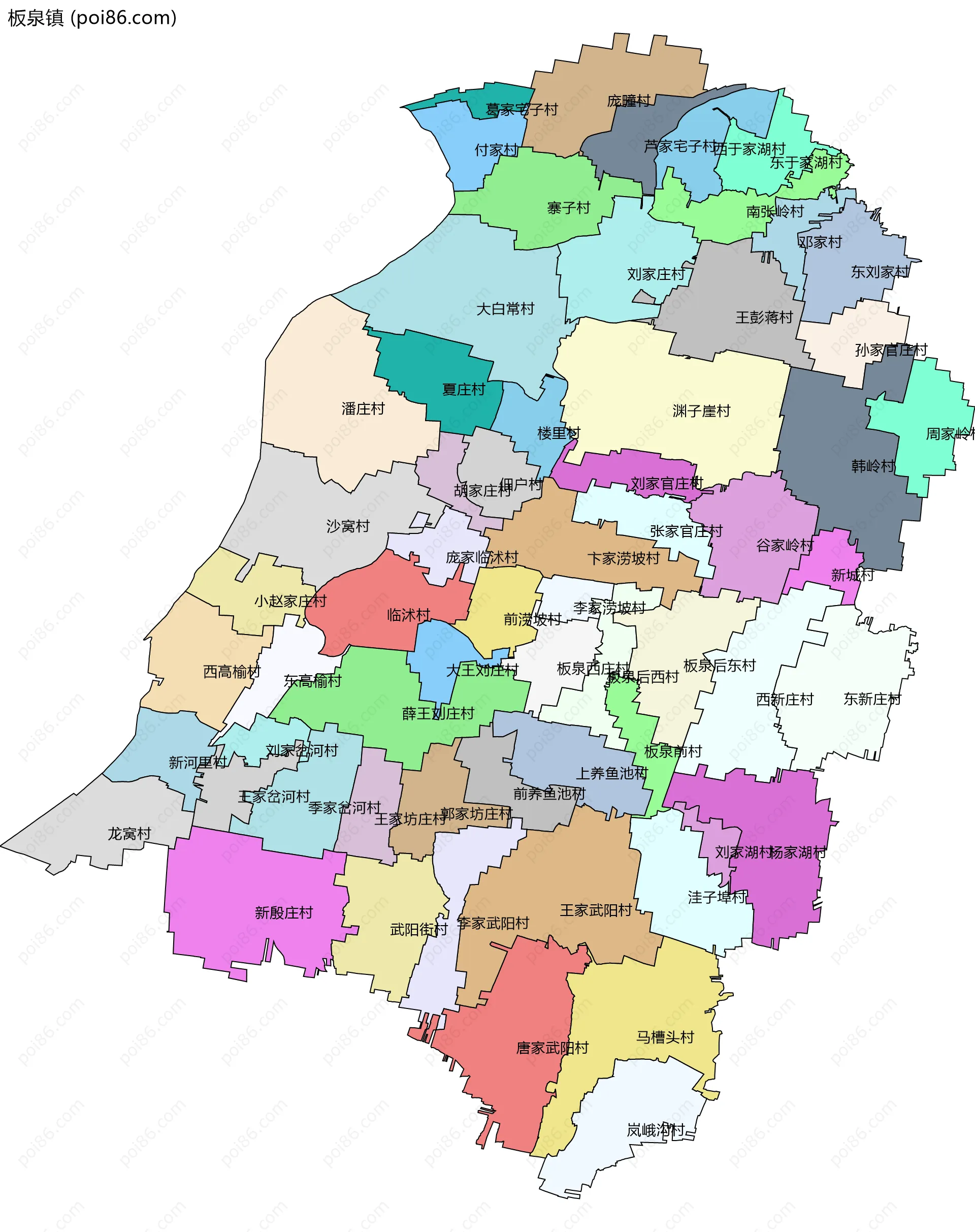 板泉镇边界地图(五级行政区划)