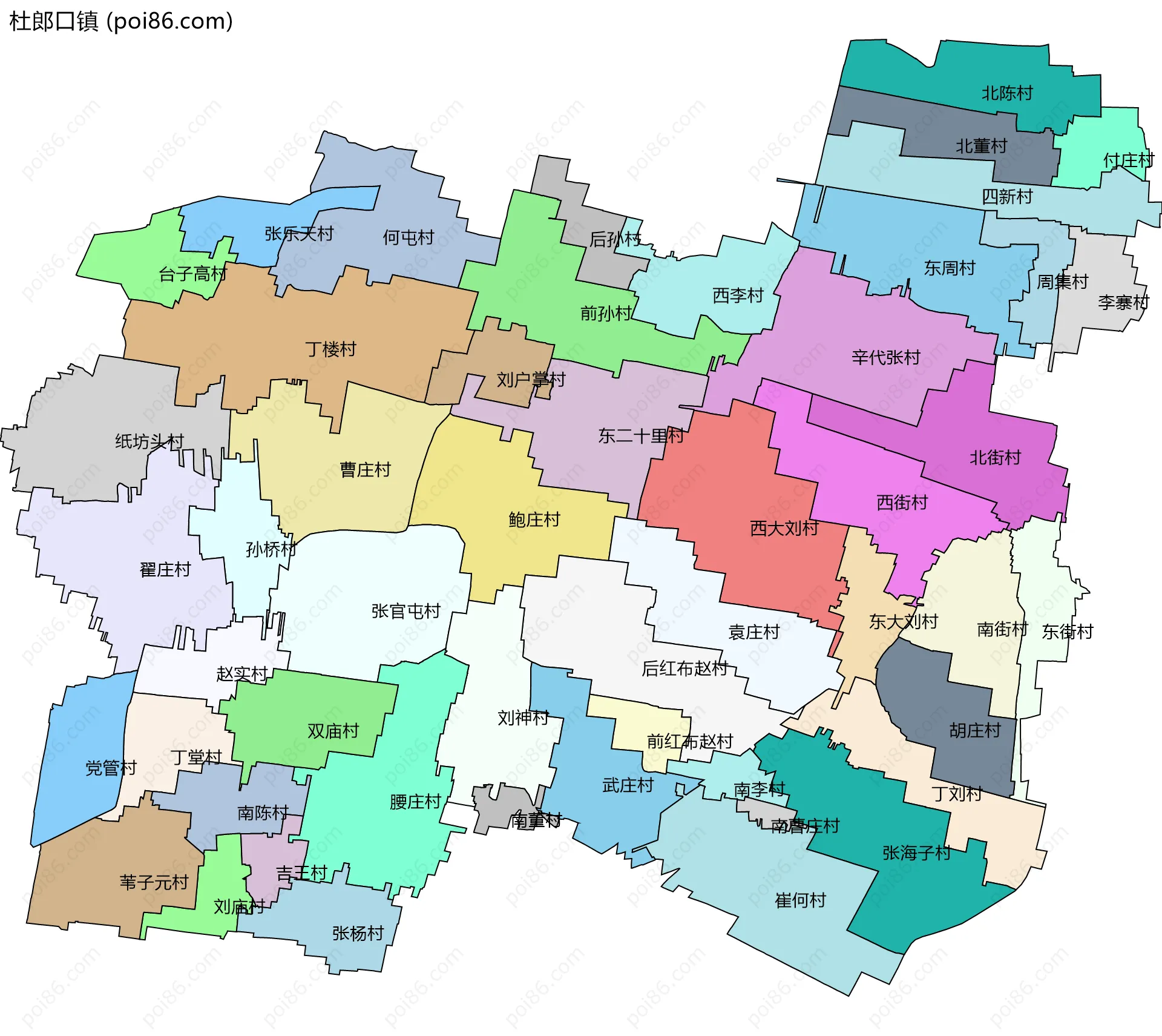 杜郎口镇边界地图(五级行政区划)