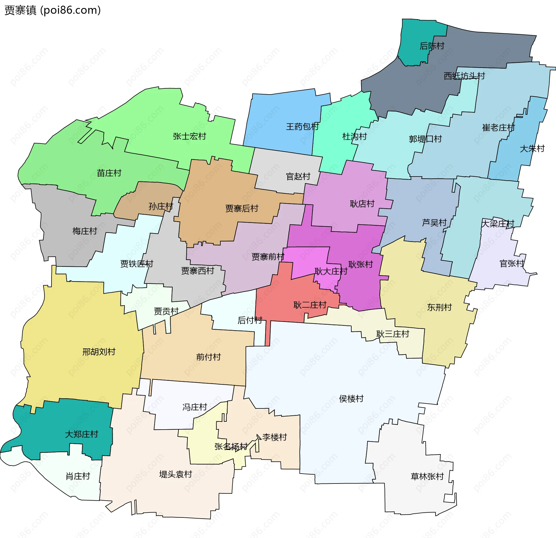 贾寨镇边界地图(五级行政区划)