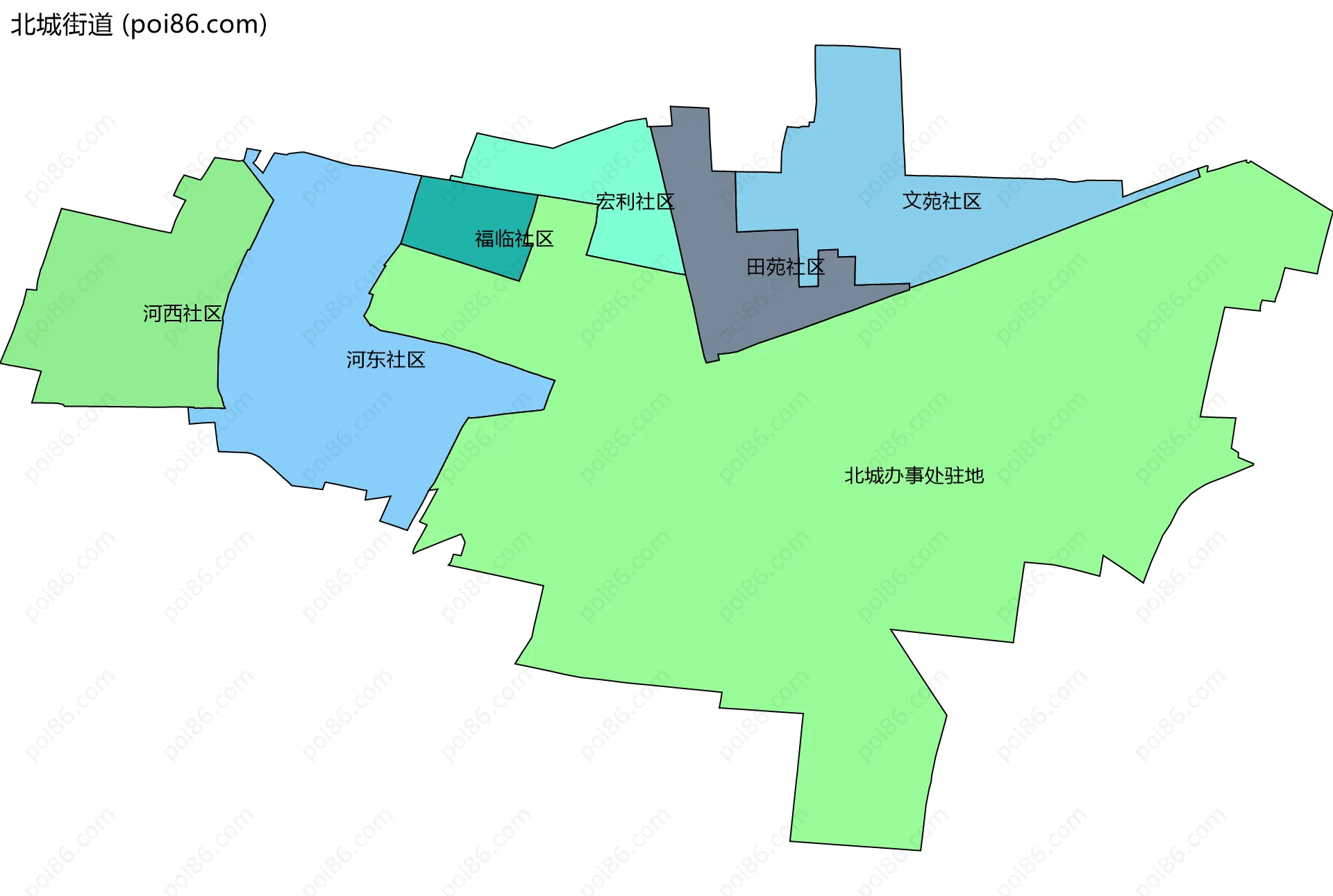 北城街道边界地图(五级行政区划)