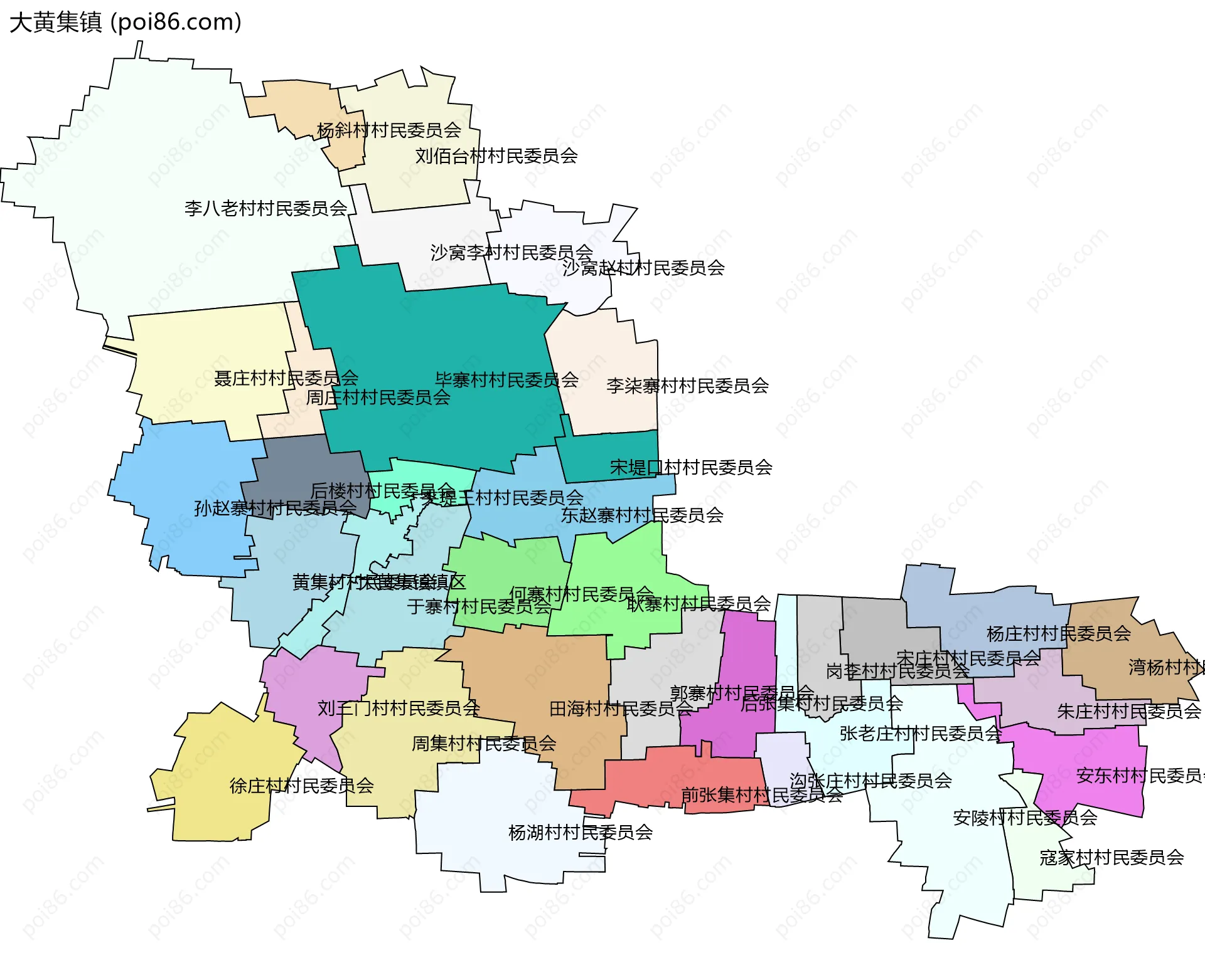 大黄集镇边界地图(五级行政区划)