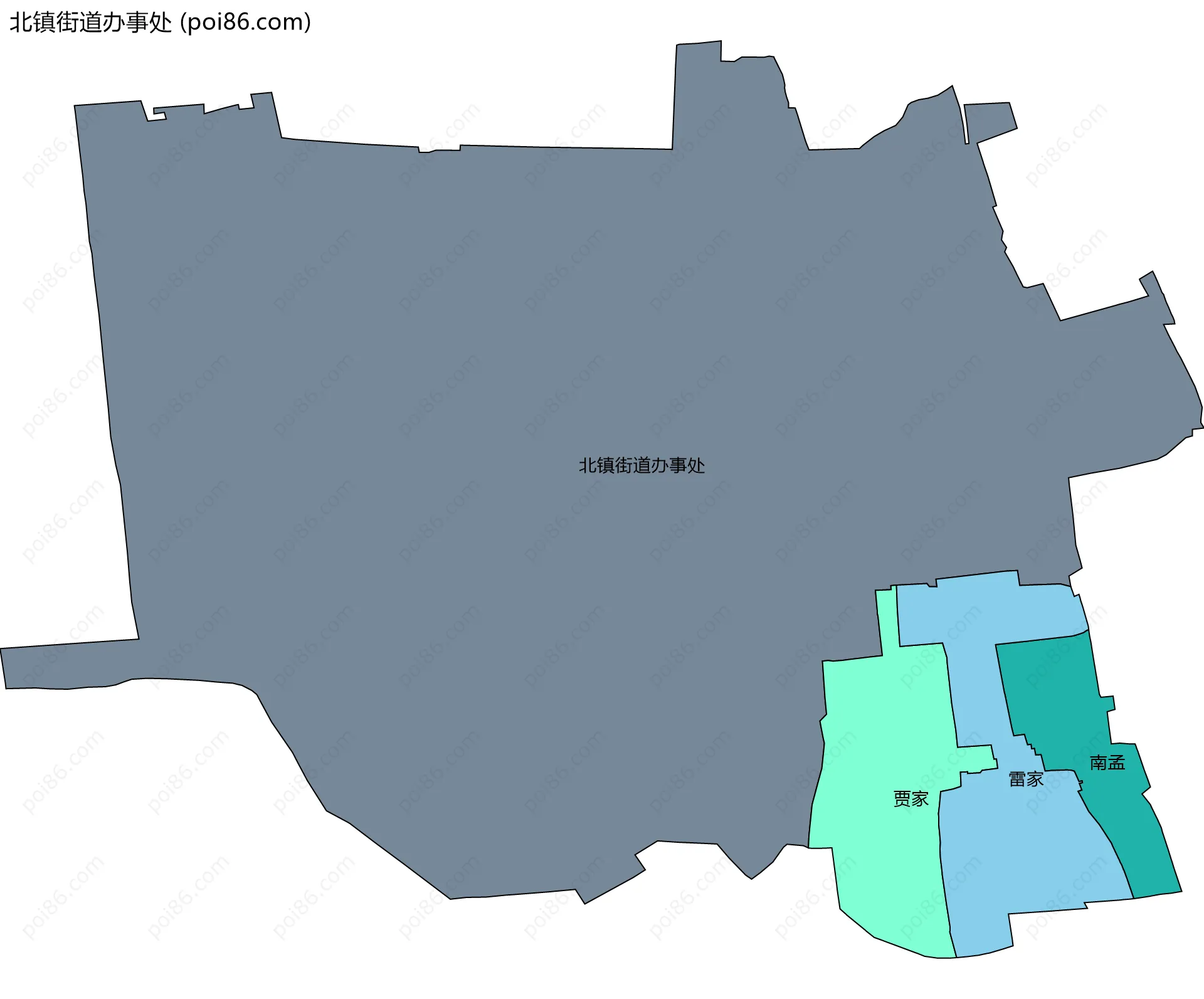 北镇街道办事处边界地图(五级行政区划)