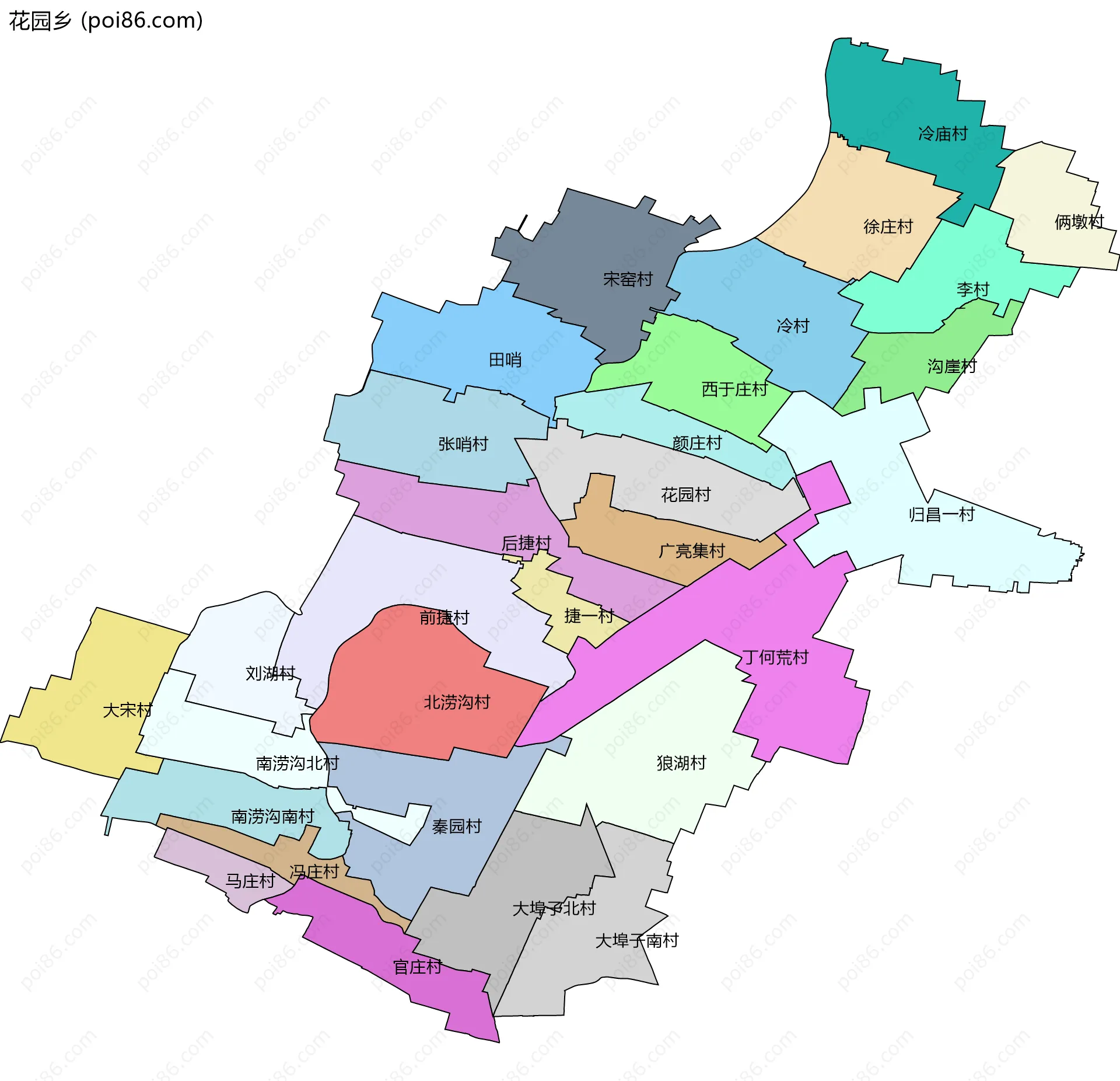 花园乡边界地图(五级行政区划)