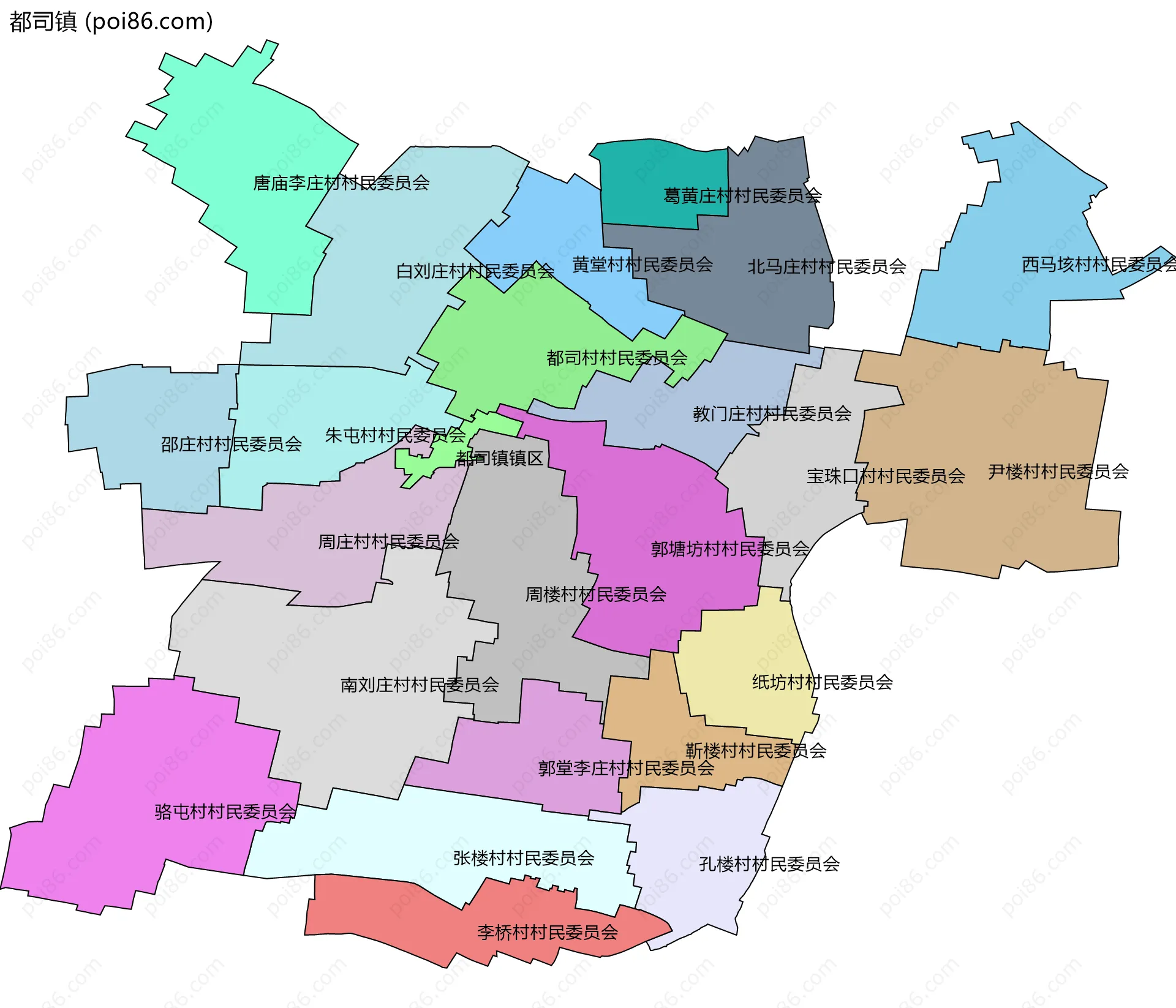 都司镇边界地图(五级行政区划)