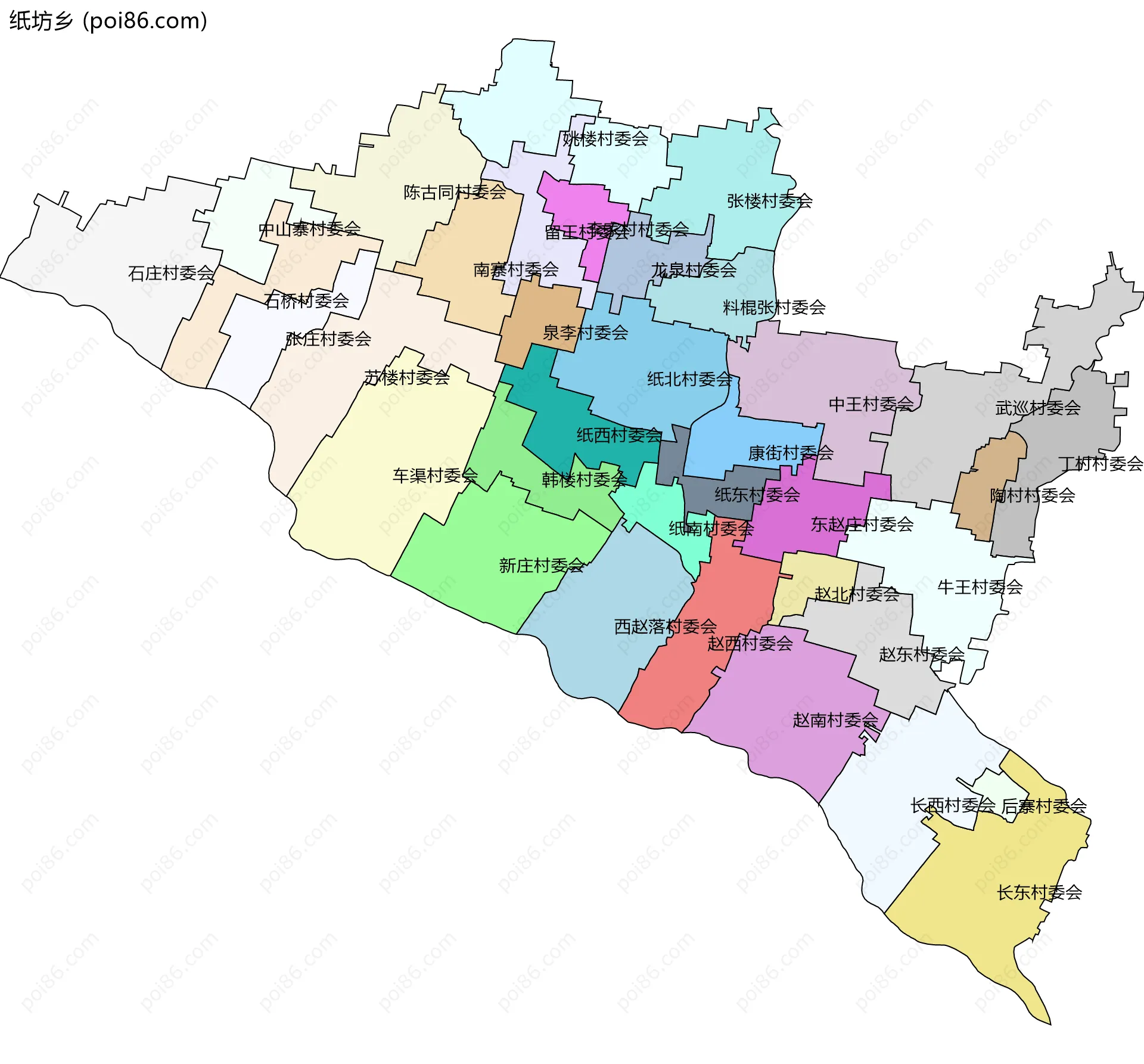 纸坊乡边界地图(五级行政区划)