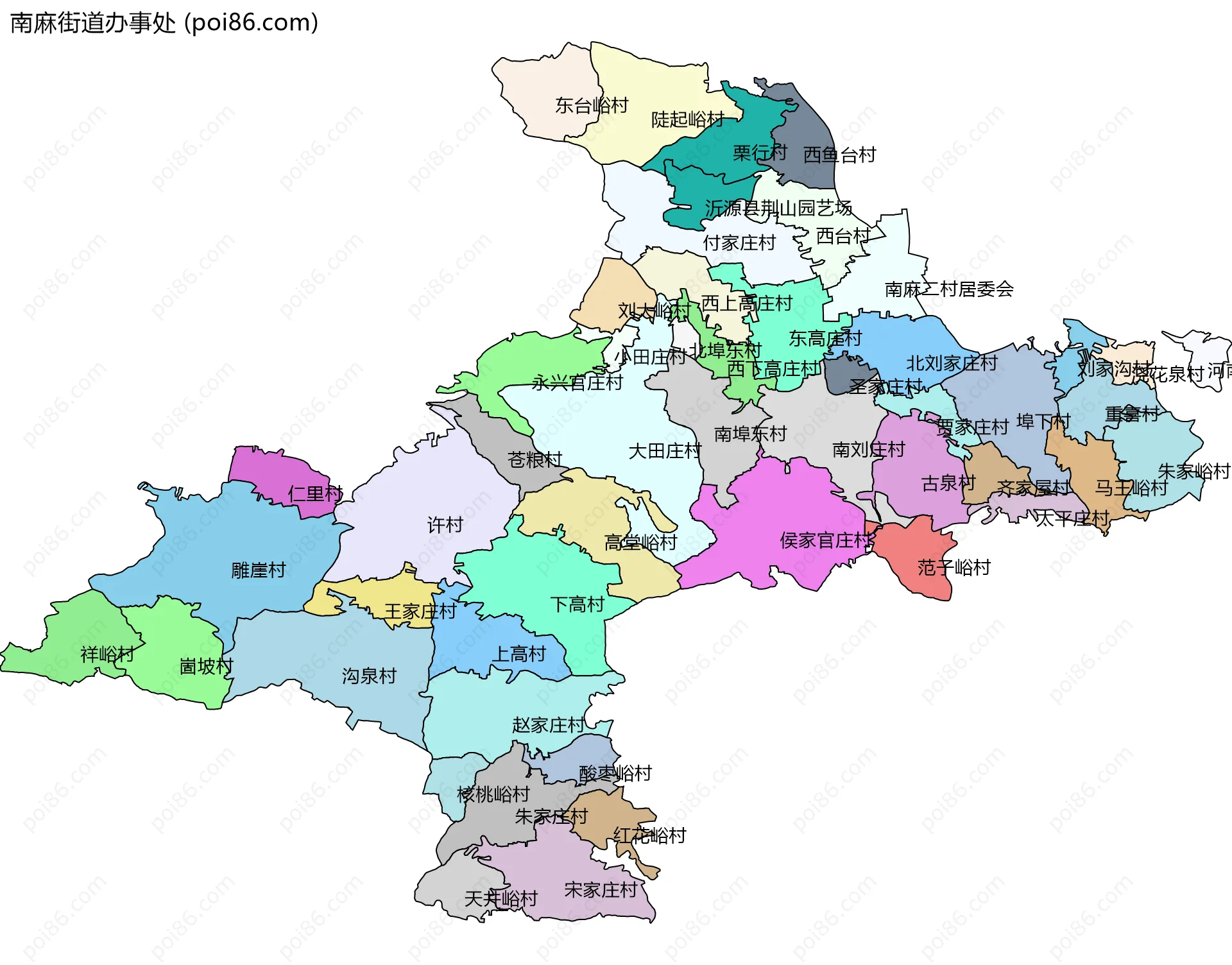 南麻街道办事处边界地图(五级行政区划)