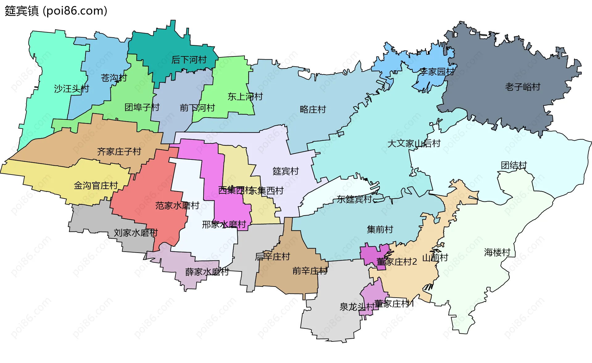 筵宾镇边界地图(五级行政区划)