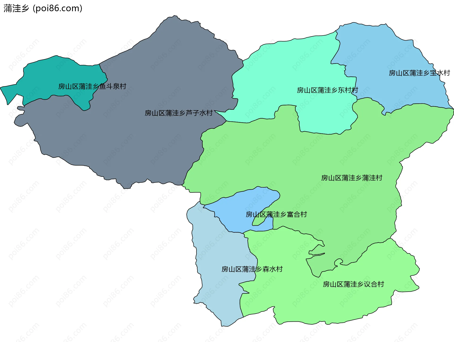 蒲洼乡边界地图(五级行政区划)