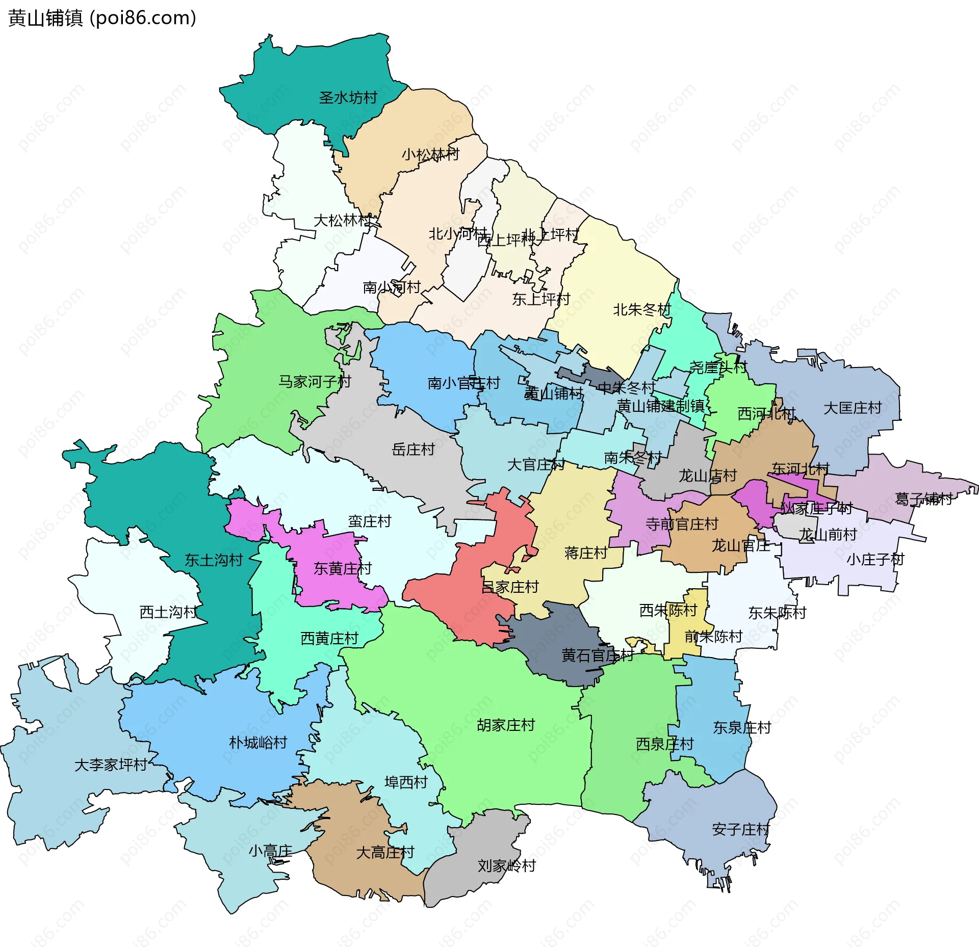 黄山铺镇边界地图(五级行政区划)