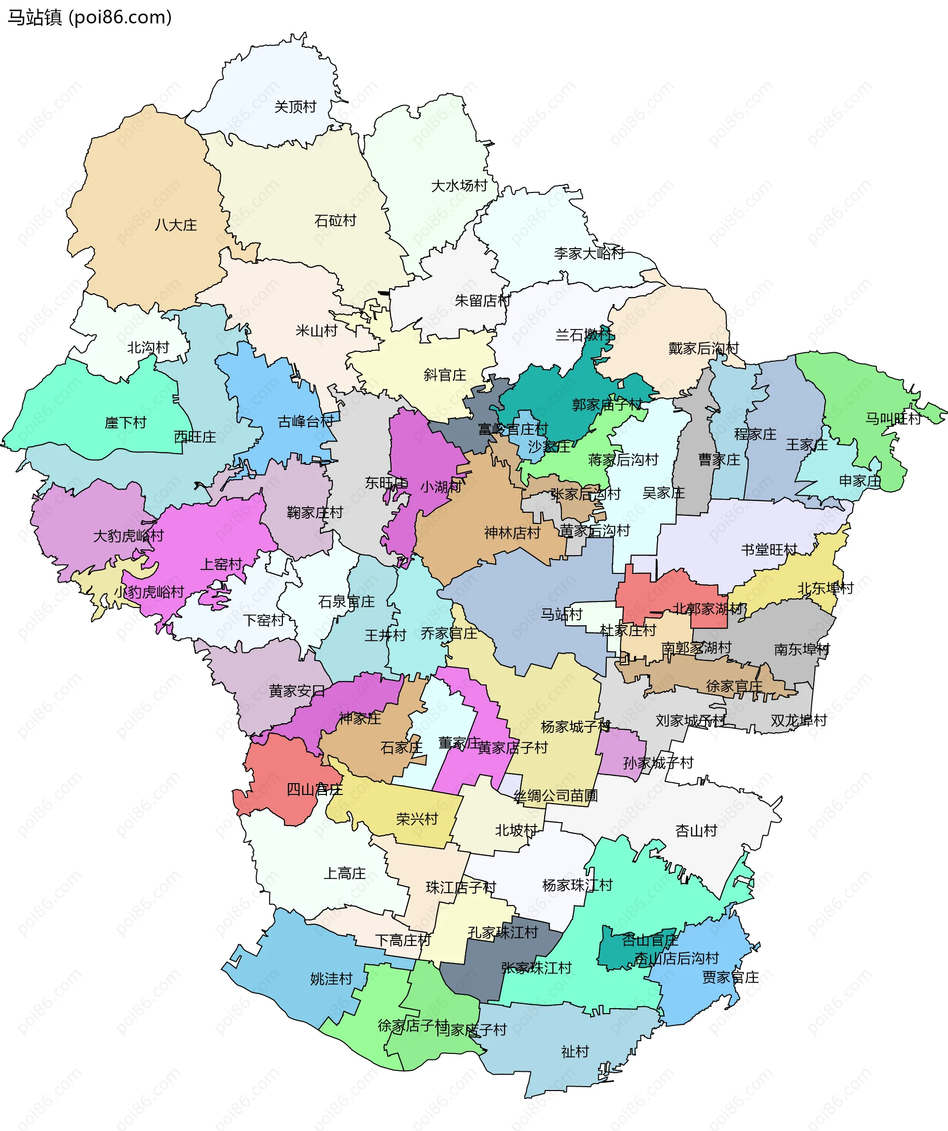 马站镇边界地图(五级行政区划)