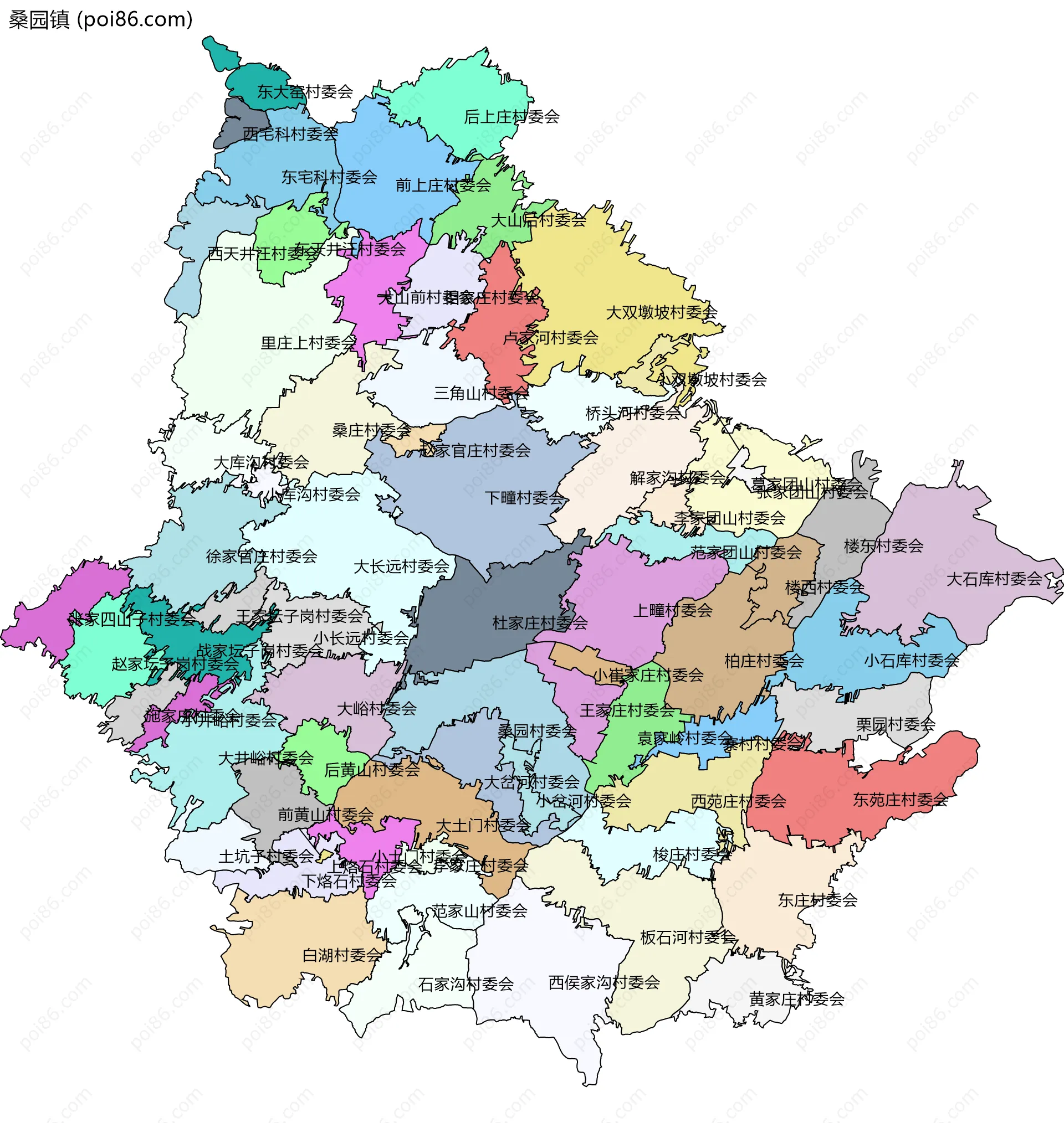 桑园镇边界地图(五级行政区划)