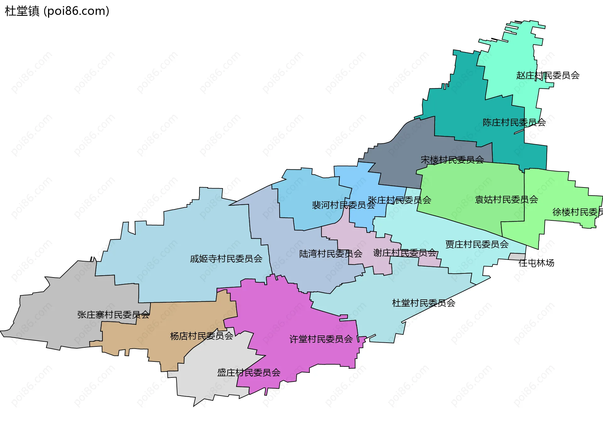 杜堂镇边界地图(五级行政区划)