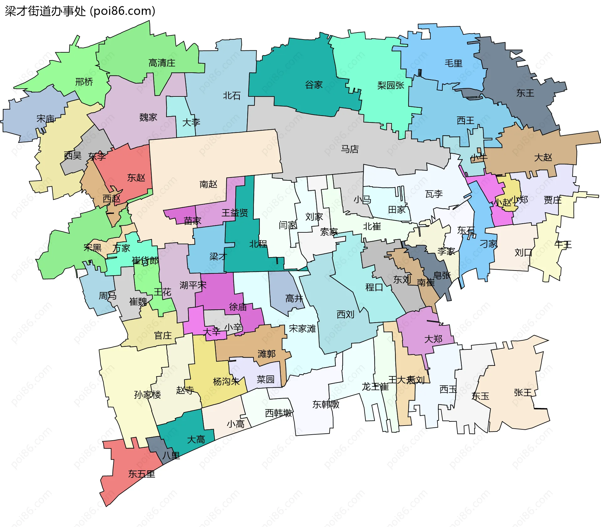 梁才街道办事处边界地图(五级行政区划)