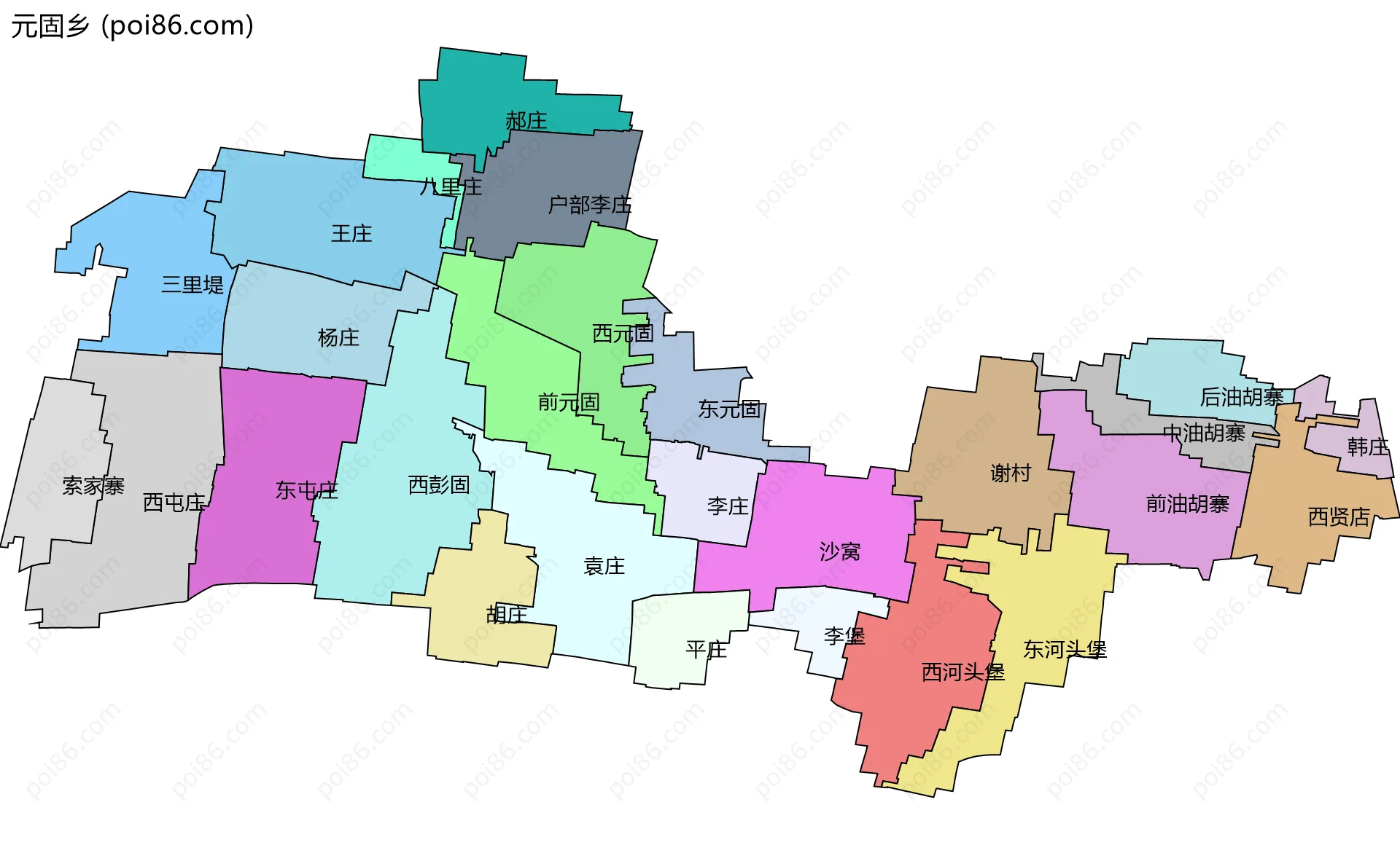 元固乡边界地图(五级行政区划)