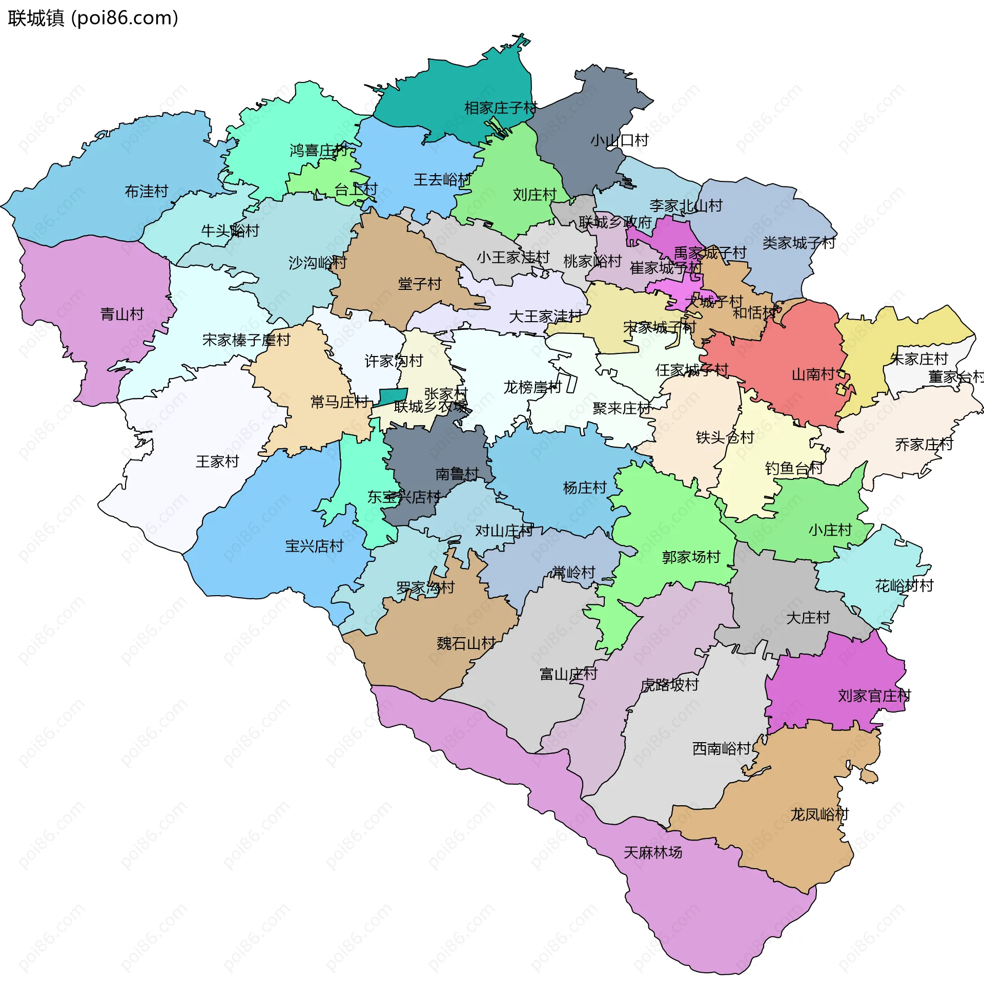 联城镇边界地图(五级行政区划)