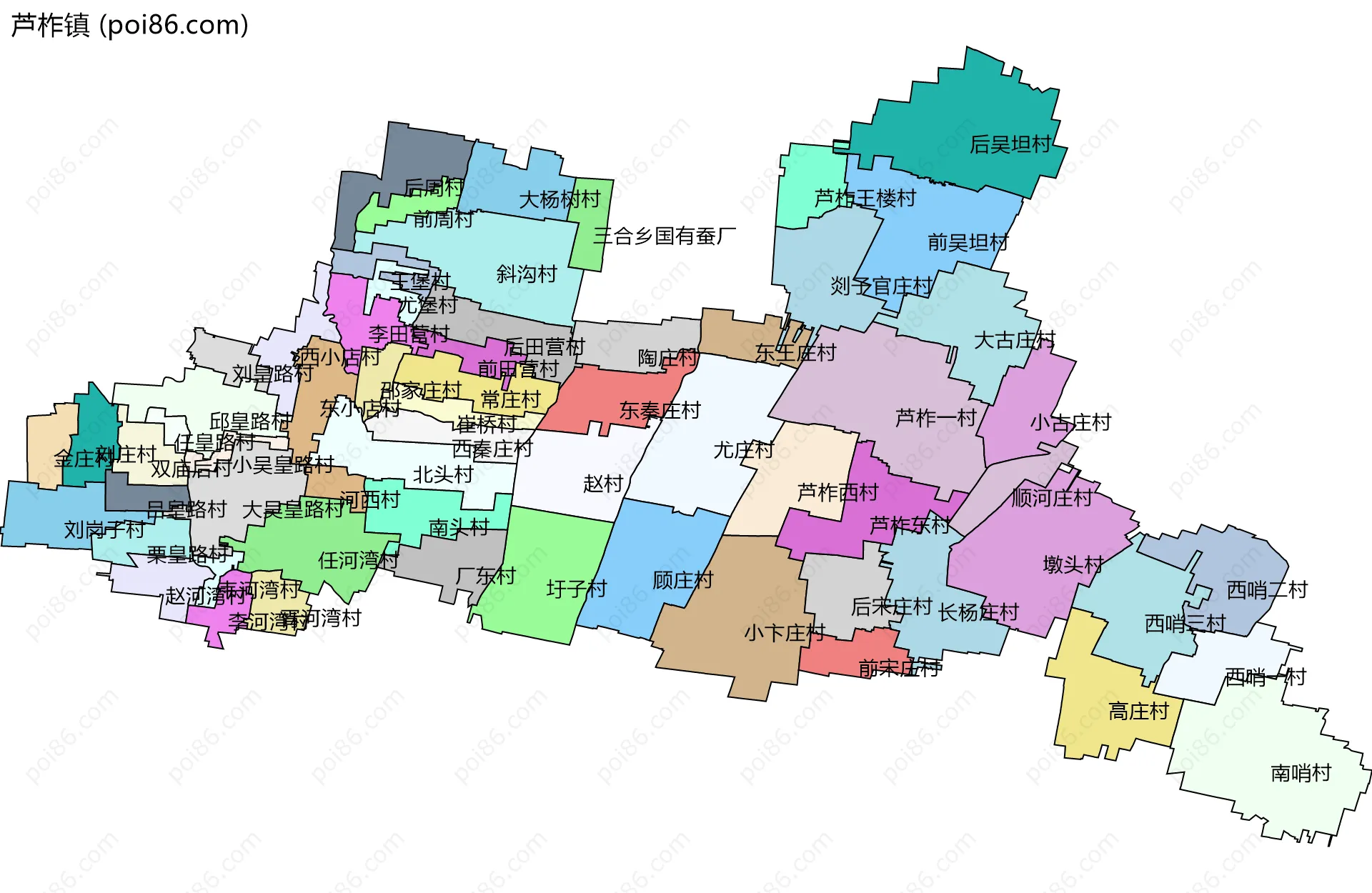 芦柞镇边界地图(五级行政区划)