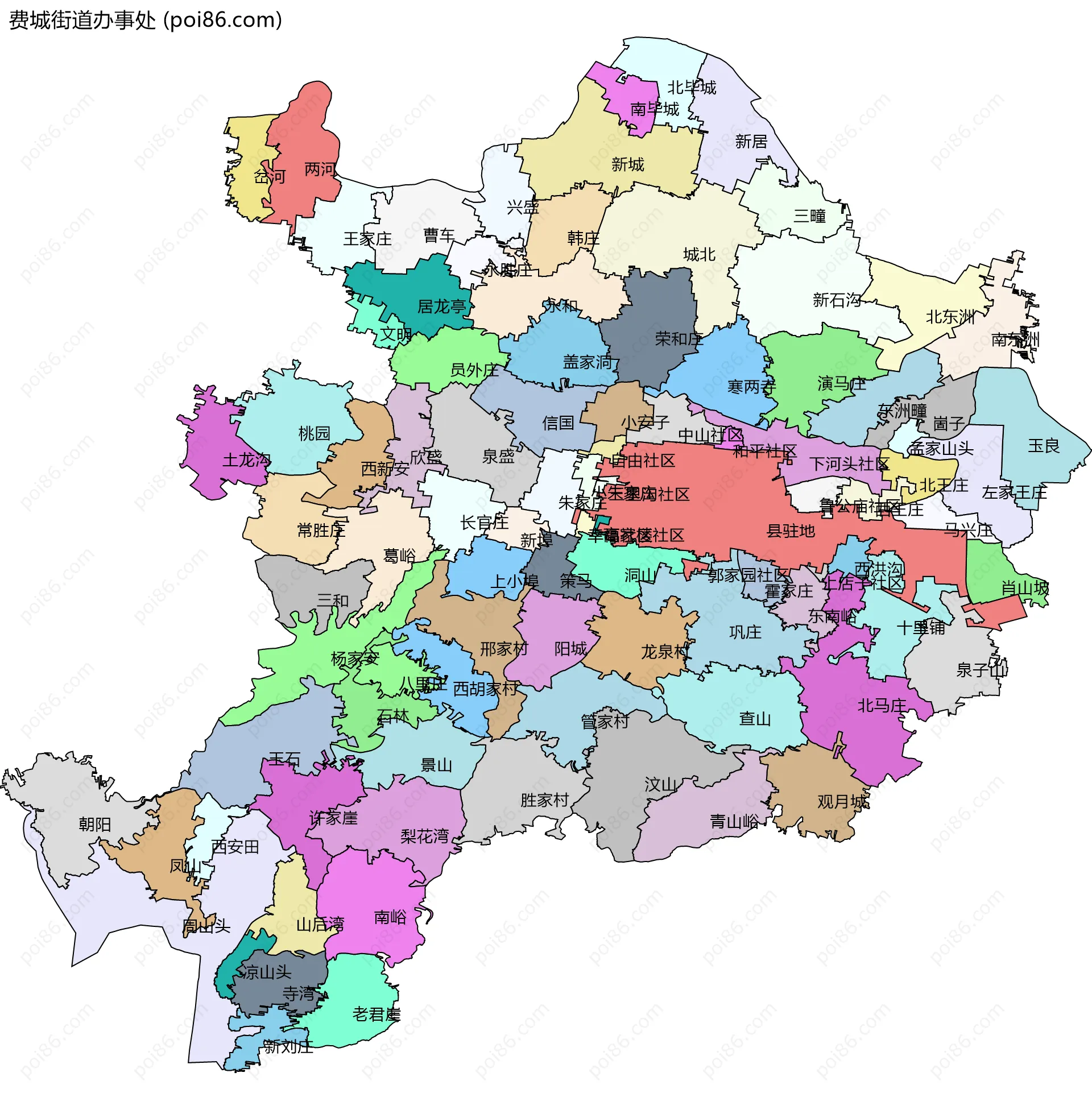 费城街道办事处边界地图(五级行政区划)