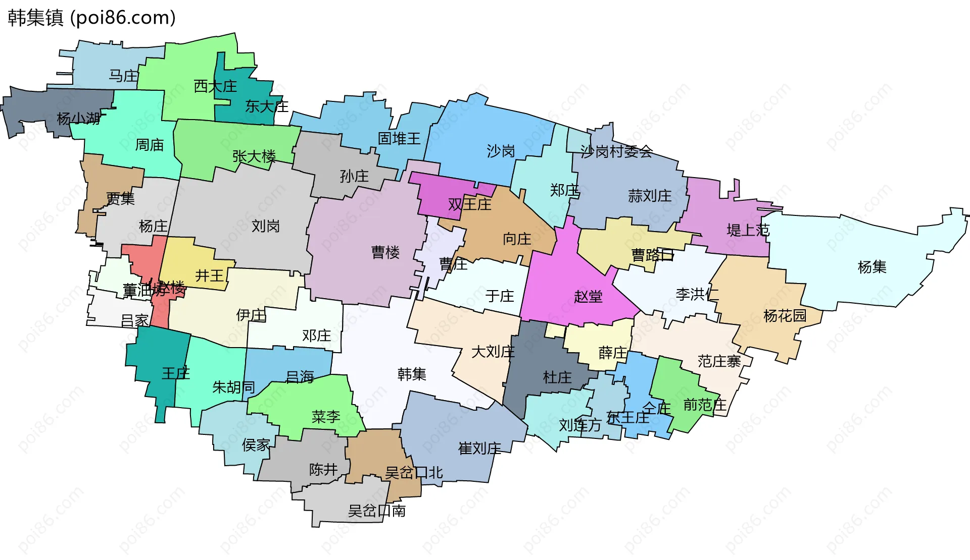 韩集镇边界地图(五级行政区划)