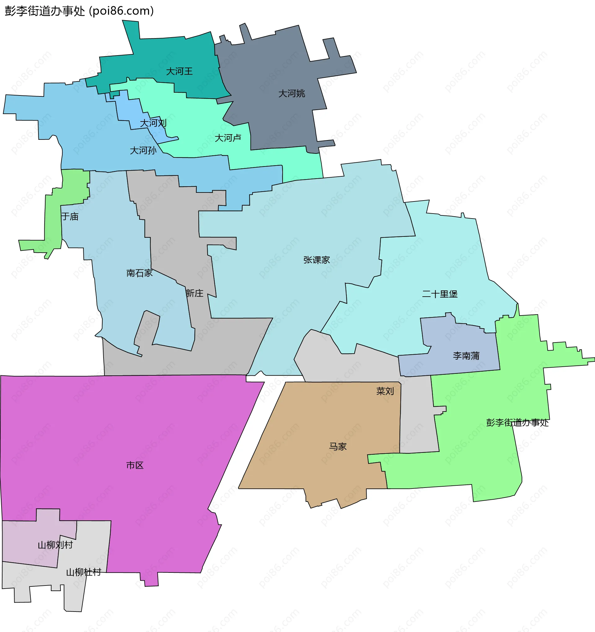 彭李街道办事处边界地图(五级行政区划)